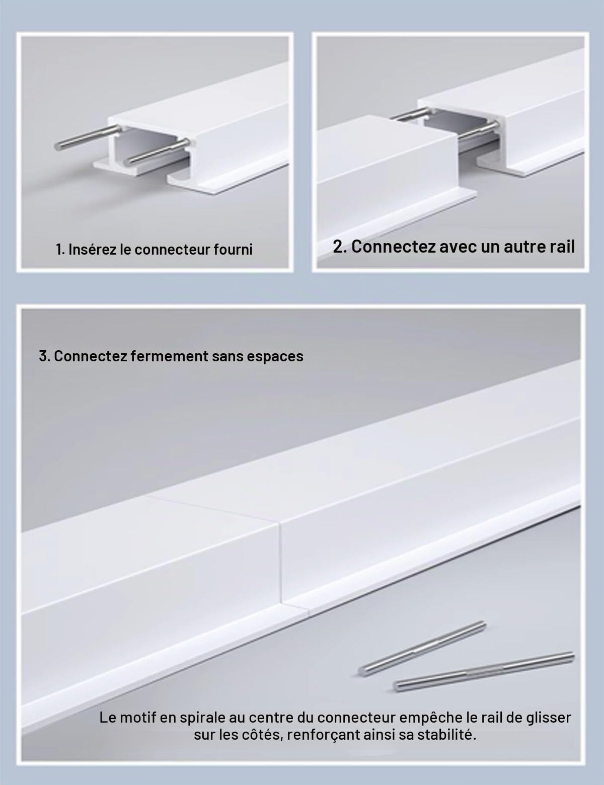 Rail de Rideau de Plafond en Aluminium Invisible, Montage au Plafond Rail de Rideau Aluminium, Rail à Rideau Encastrée pour Separation de Piece/Rideaux/Chambre/Balcon/Bureau/Hôtel(White four wheels,3