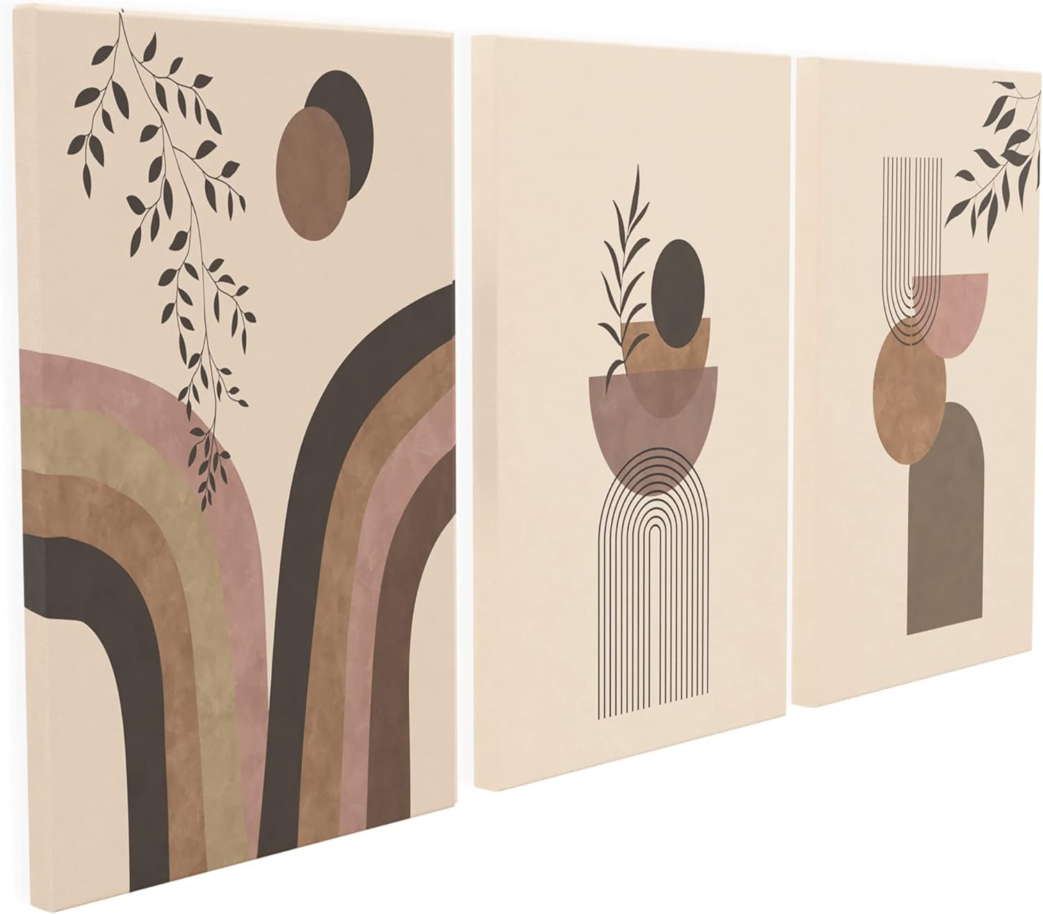 MAXSAFE Framed Boho Wall Art – Set of 3 Framed Art Prints, 12x16inch Abstract Canvas Wall Art - Boho Wall Decor For Bedroom - Neutral Wall Art for Women (Earthy Elegance)