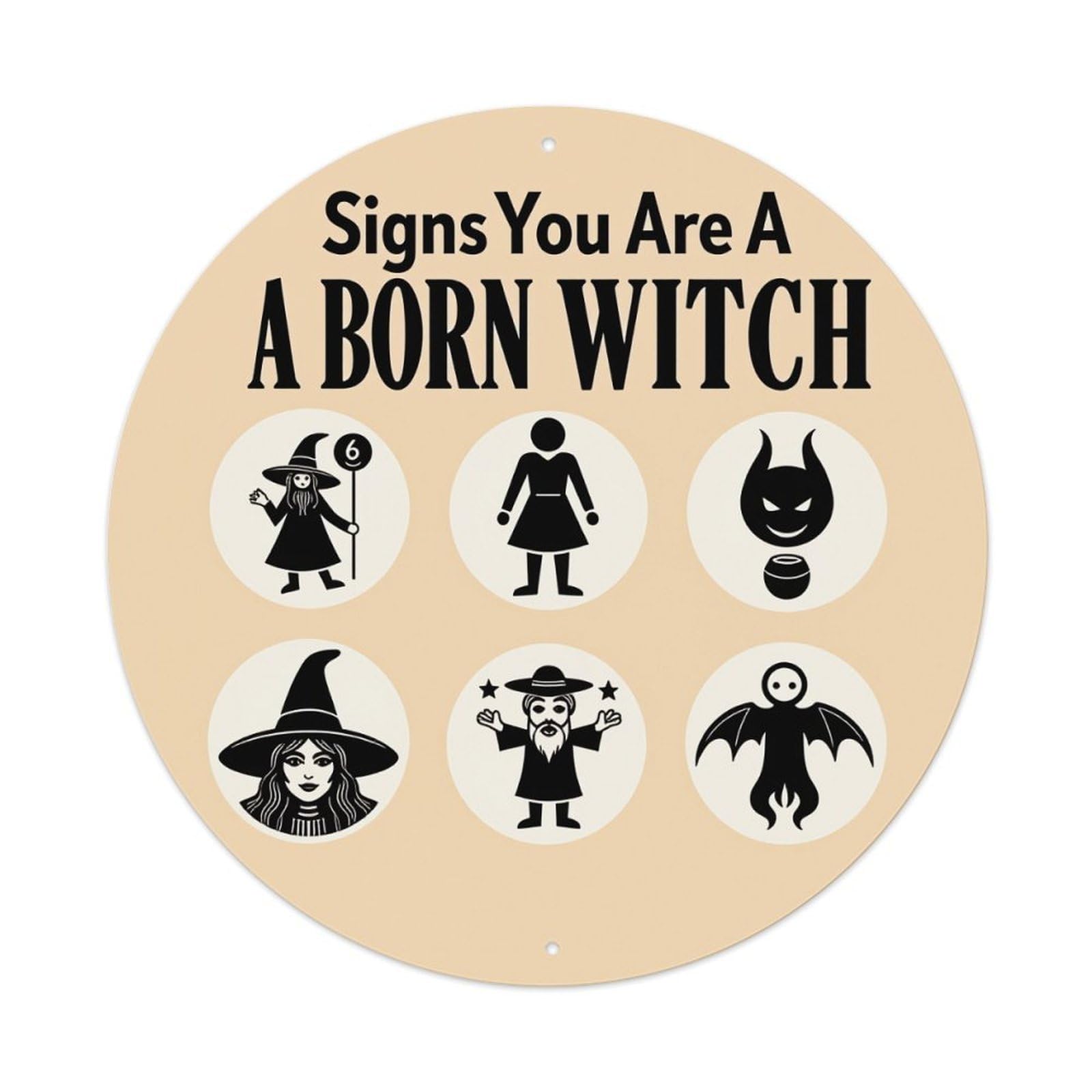 Witch Symbols Magic Signs Halloween Vintage Metal Tin Sign Retro Wall Decor for Home Bar Garage Cafe, Indoor & Outdoor Decorative，circle Metal Poster, 8x8 Inch
