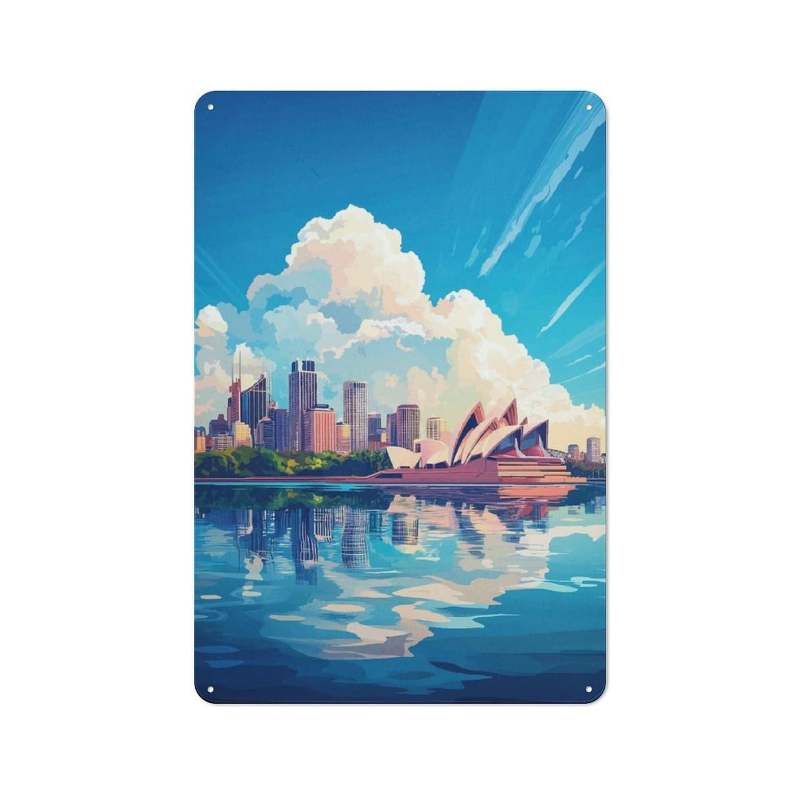Junmoney Sydney Opera House Skyline Nostalgic Decorative Tin Sign 30X20cm Featuring Old Style Wall Plaque For Kitchen, Hallway, Bar Or Small Cafe