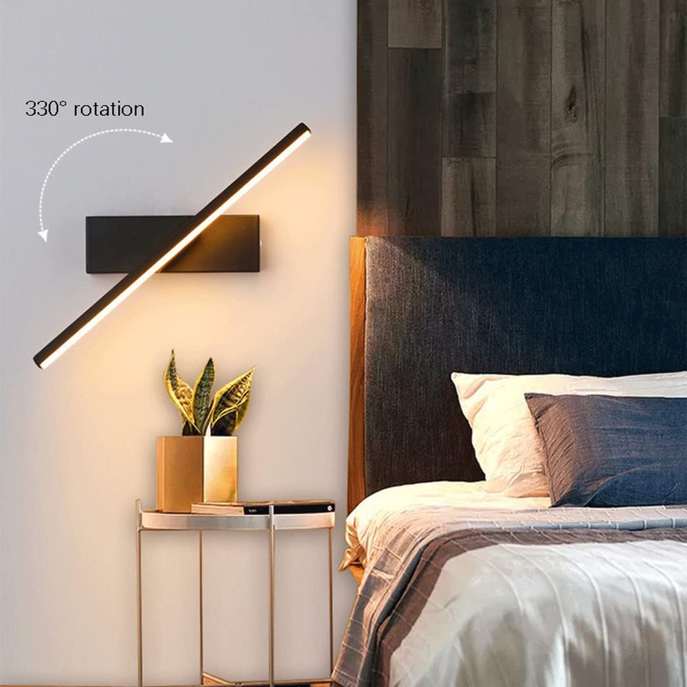 Przewodowa lampa ścienna LED, 7 W, wewnętrzna listwa LED, czarna, z obrotowym o 330° ramieniem do salonu, korytarza, klatki schodowej, podjazdu