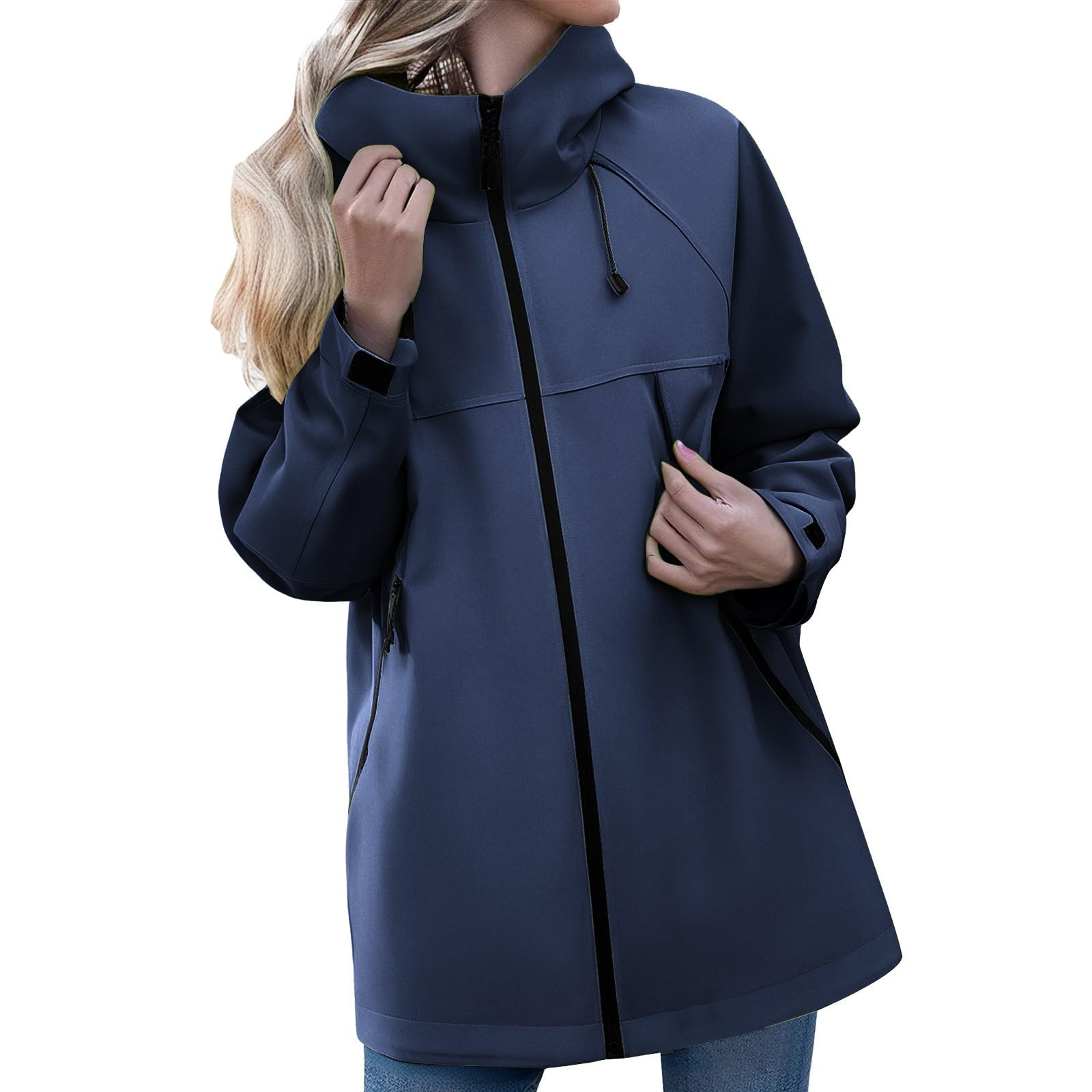 Rain Jacket For Women Lightweight Windbreaker Jacket With Hood Packable  Raincoat With Pockets plus Size Dress Coat