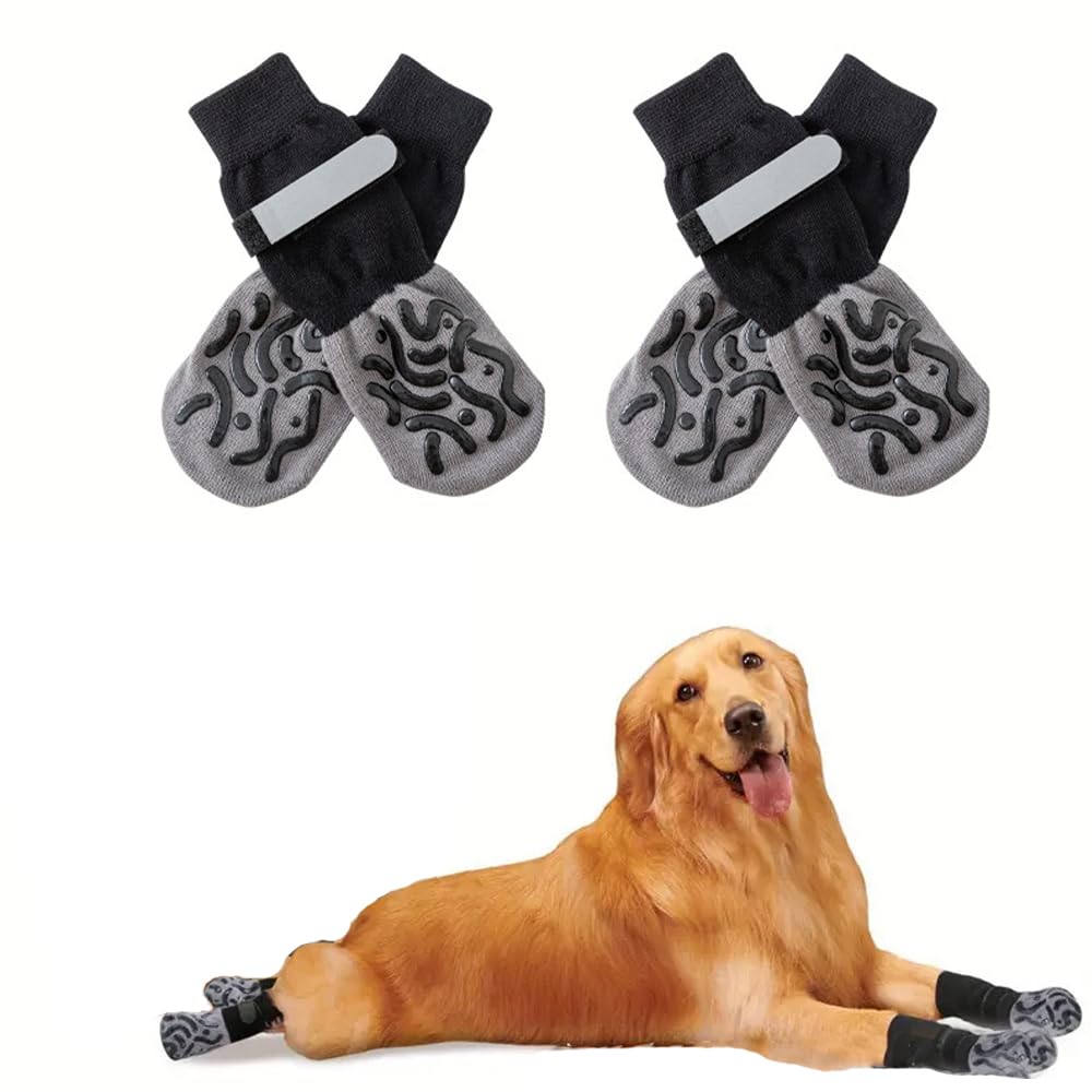 BSLVWG Anti-Slip Dog Socks with Grips for Small Medium Large Dog, Dog Booties to Prevent Licking Paws, Dog Shoes,Traction Control Boots & Paw Protectors for Hardwood Floors (Gray, M)