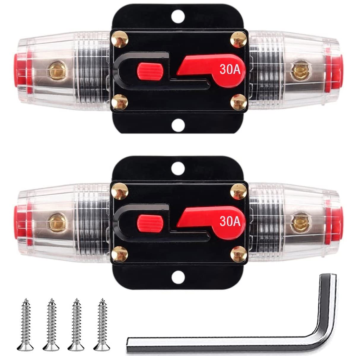 Greluma 2pcs 30A Inline Circuit Breaker Reset Fuse, 12V-24V DC Reset Fuse Holder 30A with Manual Reset for Car Marine Boat Audio System Protection-image-8