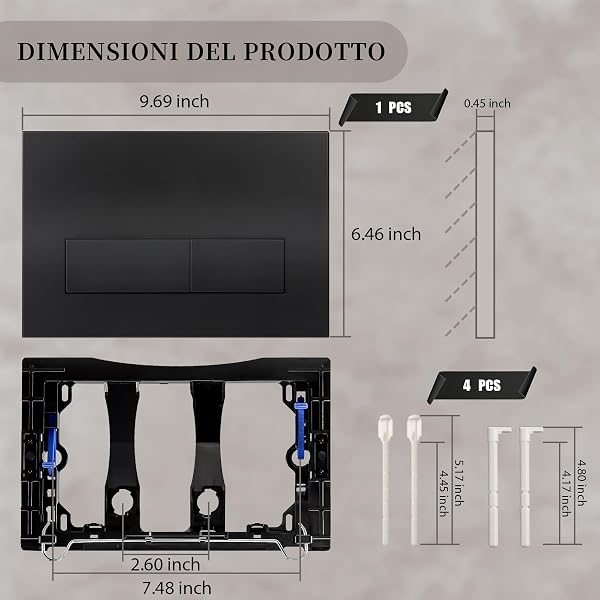 Fixnorex Placca di comando WC compatibile con Geberit Sigma 01/20/30, UP300 & UP320, doppio scarico, 246 × 164 mm, completa di set di leve e telaio di montaggio(Nero Opaco) - 2