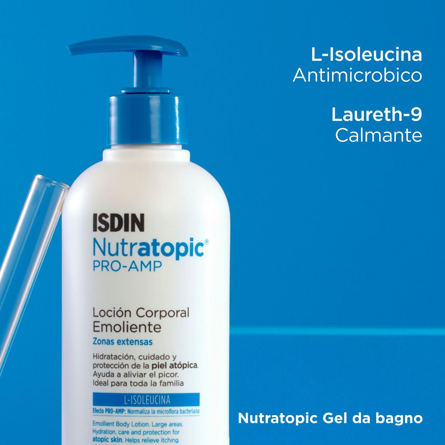 ISDIN Nutratopic PRO-AMP Lozione Corpo Emolliente (400 ml) | Idratazione, Cura e Protezione della Pelle Atopica | Adatta a Tutta la Famiglia | Aiuta ad Alleviare il Prurito
