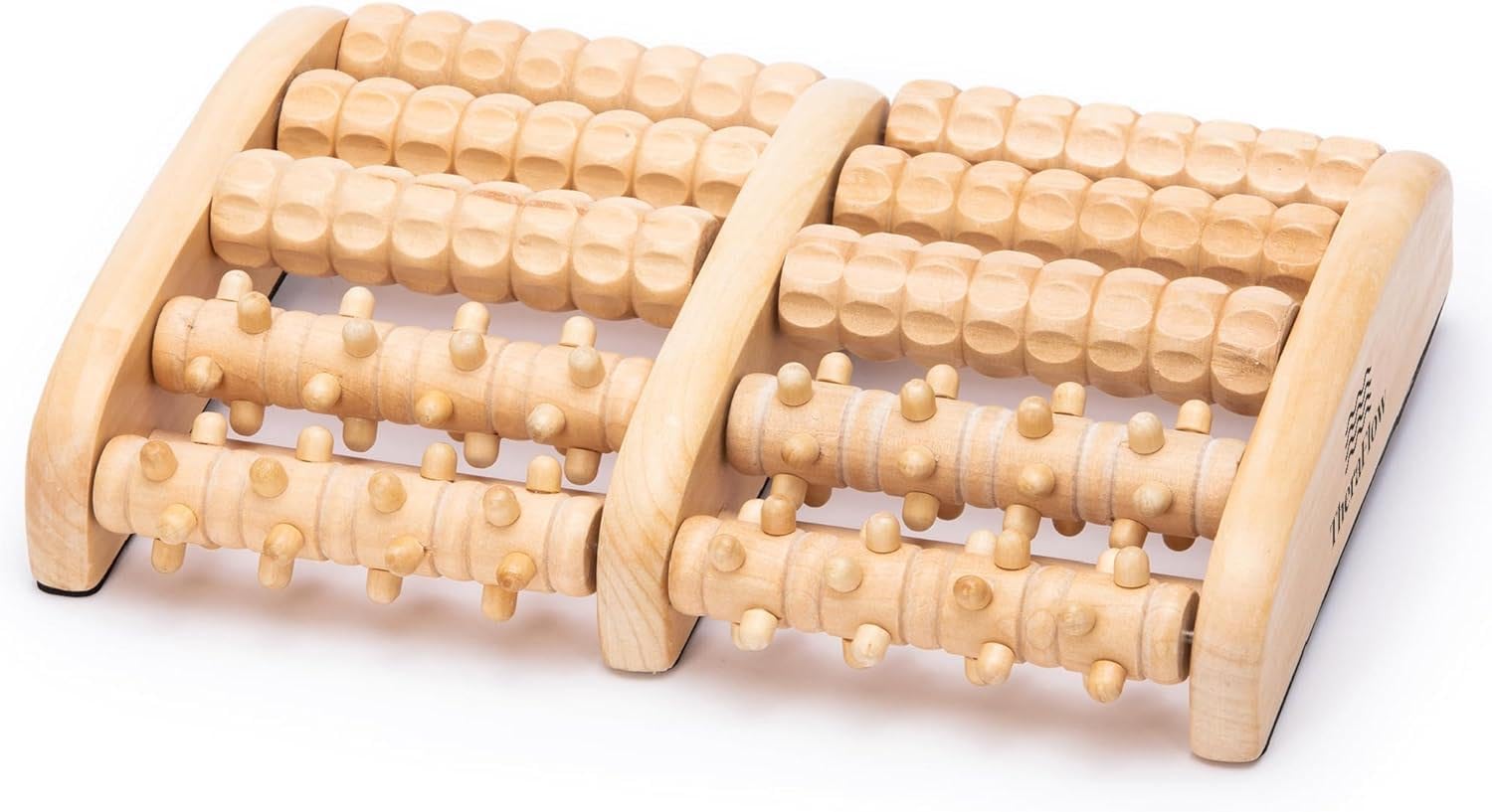 TheraFlow Masajeador Dual de Pies - Acupuntura Shiatsu Original - Madera - Talle XL con Rodillo de Acupresión para y Alivio de Fascitis Plantar - Con Gráfico de ReflexologÃa Podal y Manual de Uso - XL