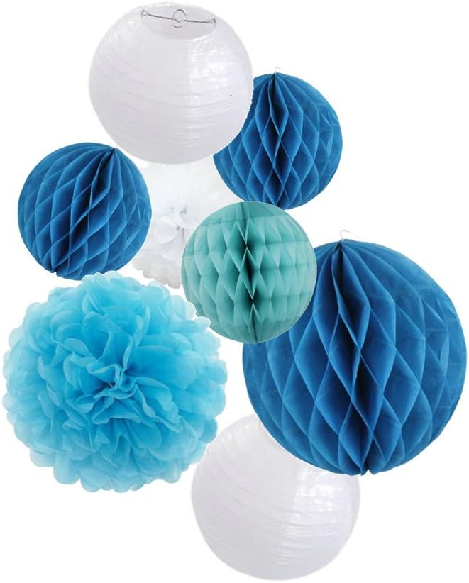 Party Decoration Kit Blue Tissue Paper Pom Poms Flowers