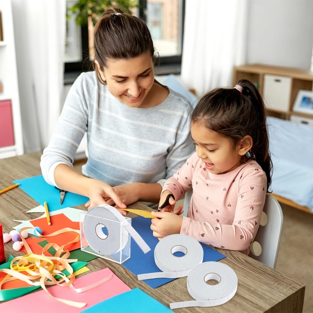ORIGACH 6 rollos de cinta adhesiva de espuma de doble cara (1,9 cm × 3,2 m), precortada, incluye 1 caja de almacenamiento de acrílico y cuadrados de espuma para manualidades, costura