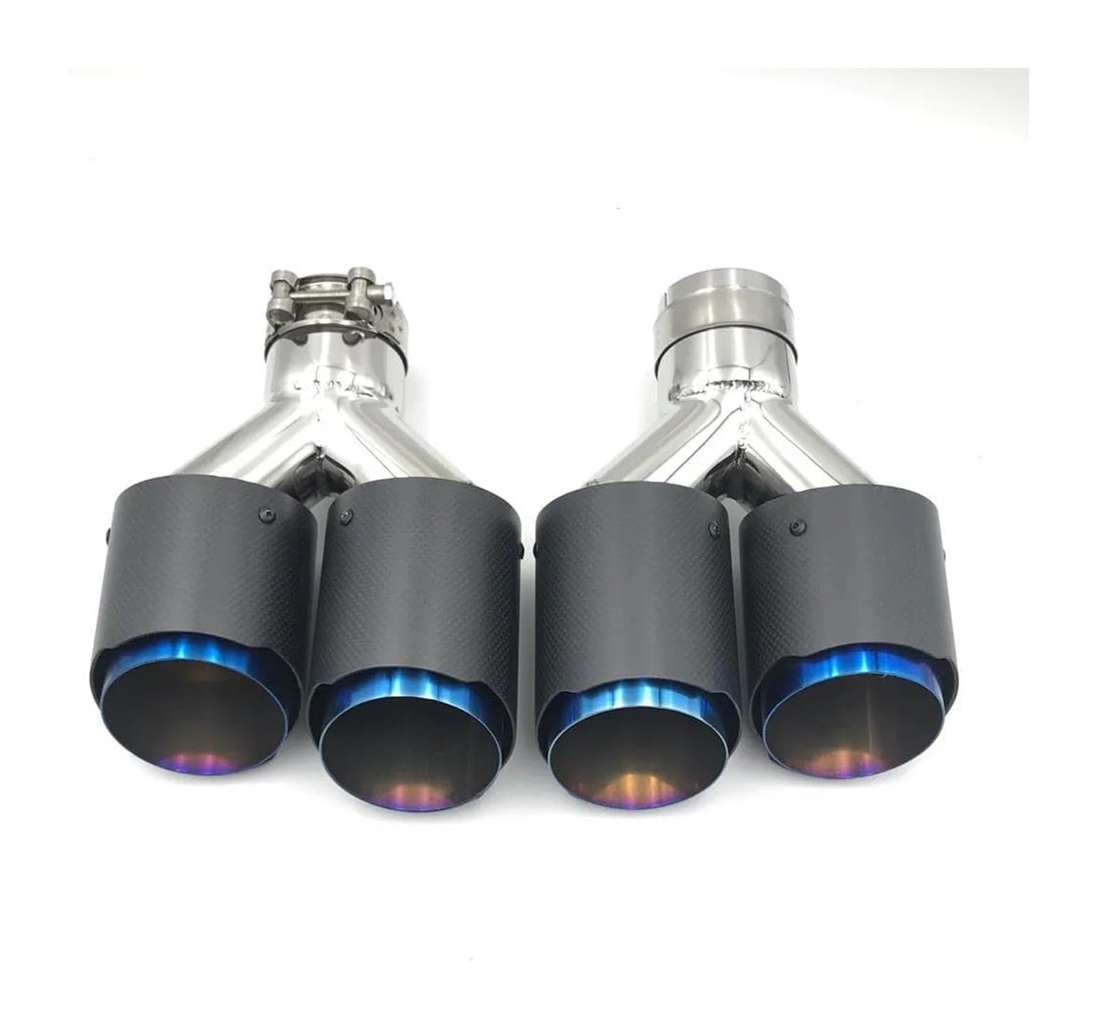 Tubo Di Scarico Auto Terminale Scarico Universale Acciaio Inox Blu Doppia Uscita Forma Y Per Auto Carbonio Opaco Multi-misura 1 Paio