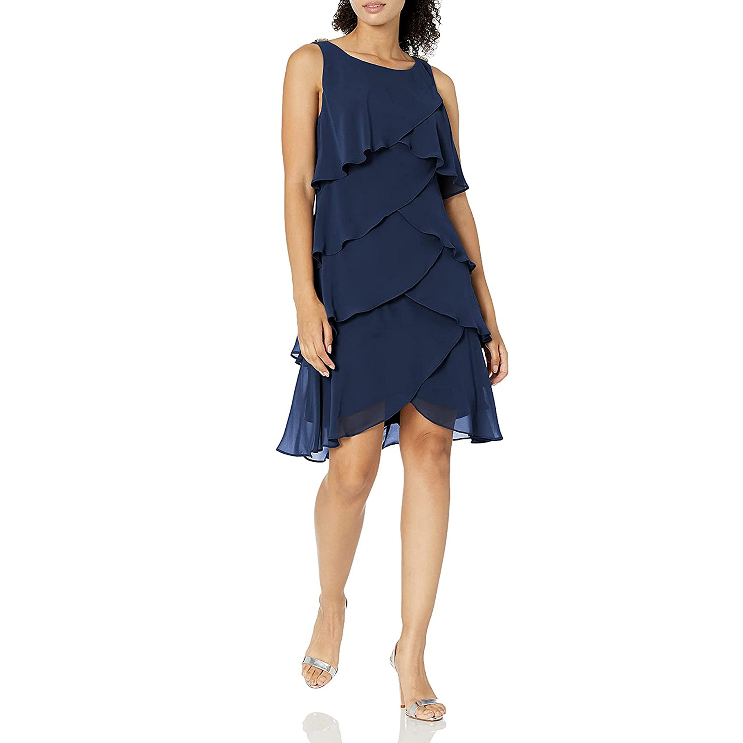 S.L. FashionsWomen's Jewel-Strap Tiered Cocktail Party Dress (Petite and Regular) Special Occasion Dress