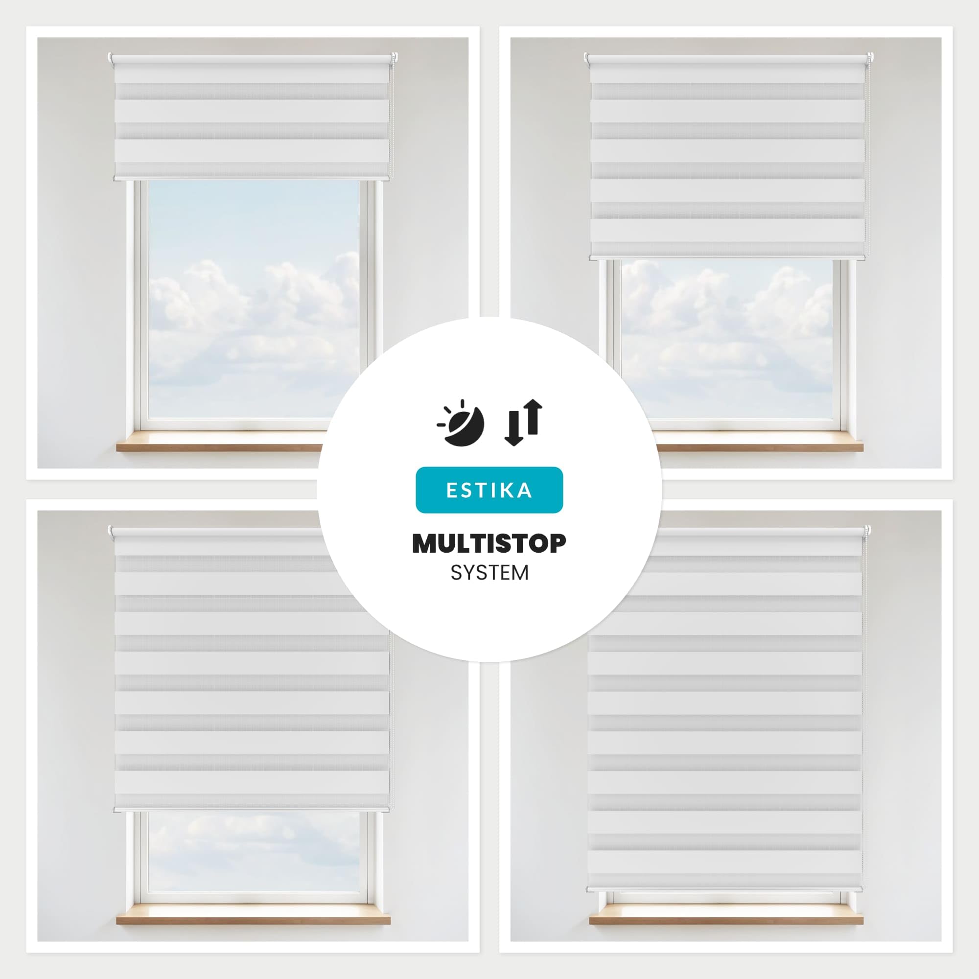 Estika Doppelrollo mit Bohren 170x150 cm Farbe: Weiß, Rollo Deckenmontage und Wandmontage Fenster rollos für innen, Jalousien Fenster, Tür Rollo