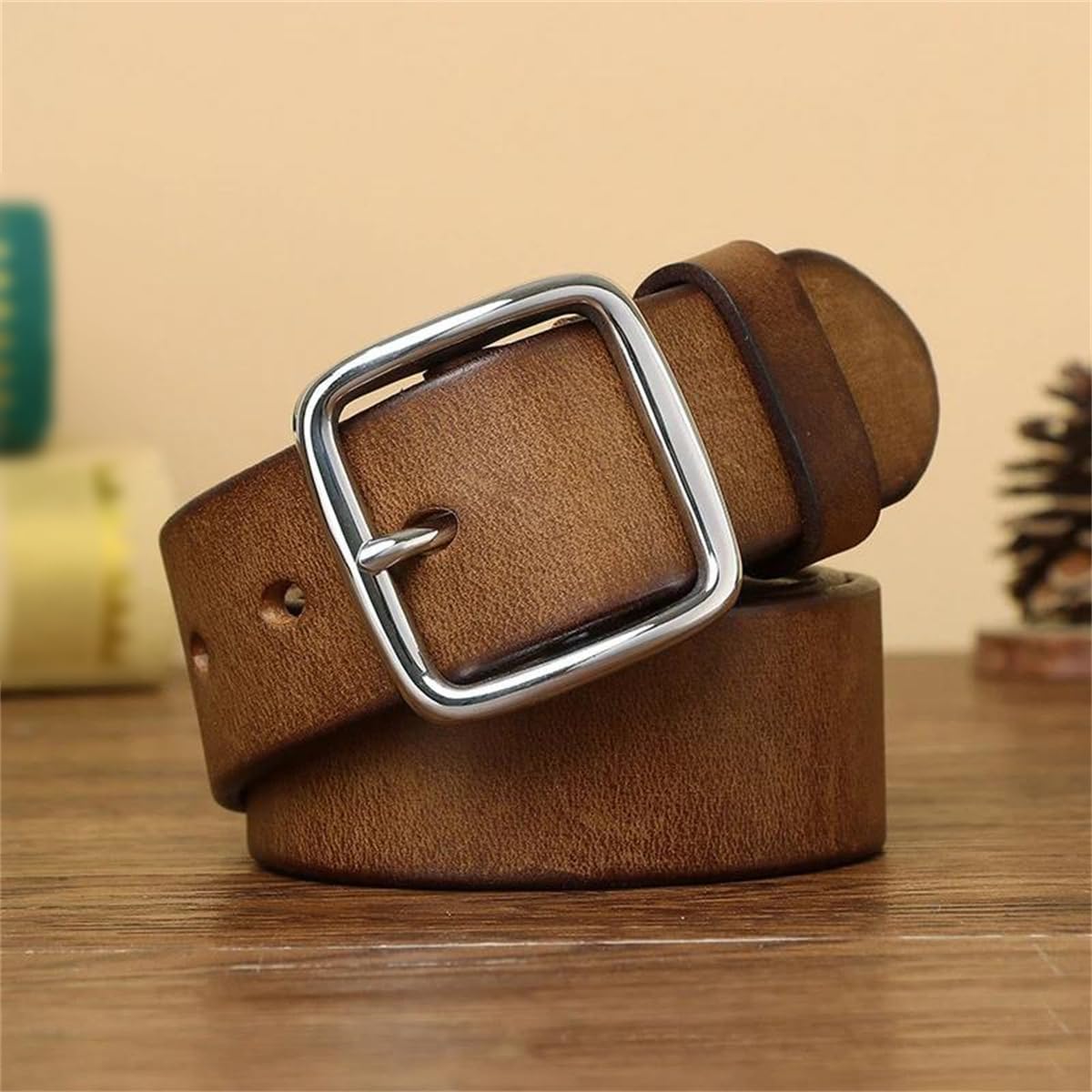 3,8 Cm Gürtel Mit Edelstahlschnalle, Retro-Herrengürtel Aus Echtem Rindsleder, Weicher Jeansgürtel Für Herren