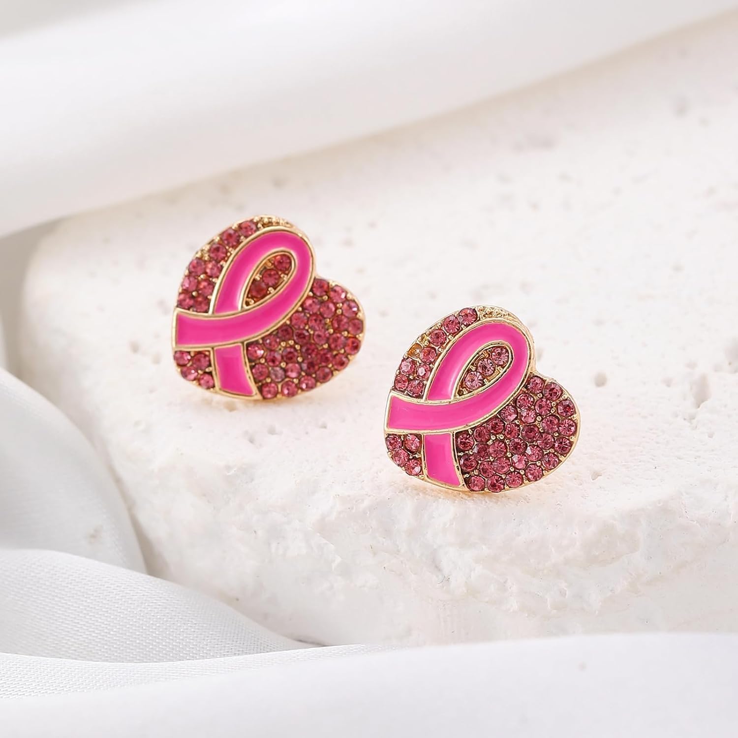 Breast Cancer Awareness Earrings Pink Ribbon Earrings for Women Dainty Rhinestone Heart Drop Dangle Earrings Statement Breast Cancer Survivor Jewelry Gifts - Image 4