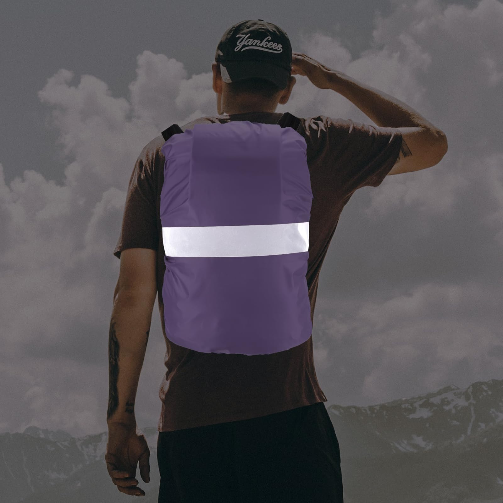 M METERXITY Backpack Rain Cover - Waterproof Lightweight Cover with Horizontal Reflective Strap, Apply to Hiking/Mountain Climbing (30-40L, S, Purple)