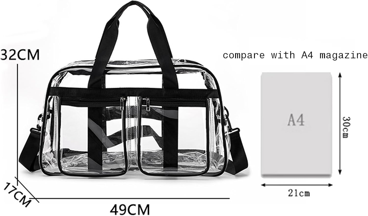 Clear Gym Bag for Women/Men, Large Clear Duffle Bag for Stadium Events, Swim Weekender Overnight Travel Bag (black)