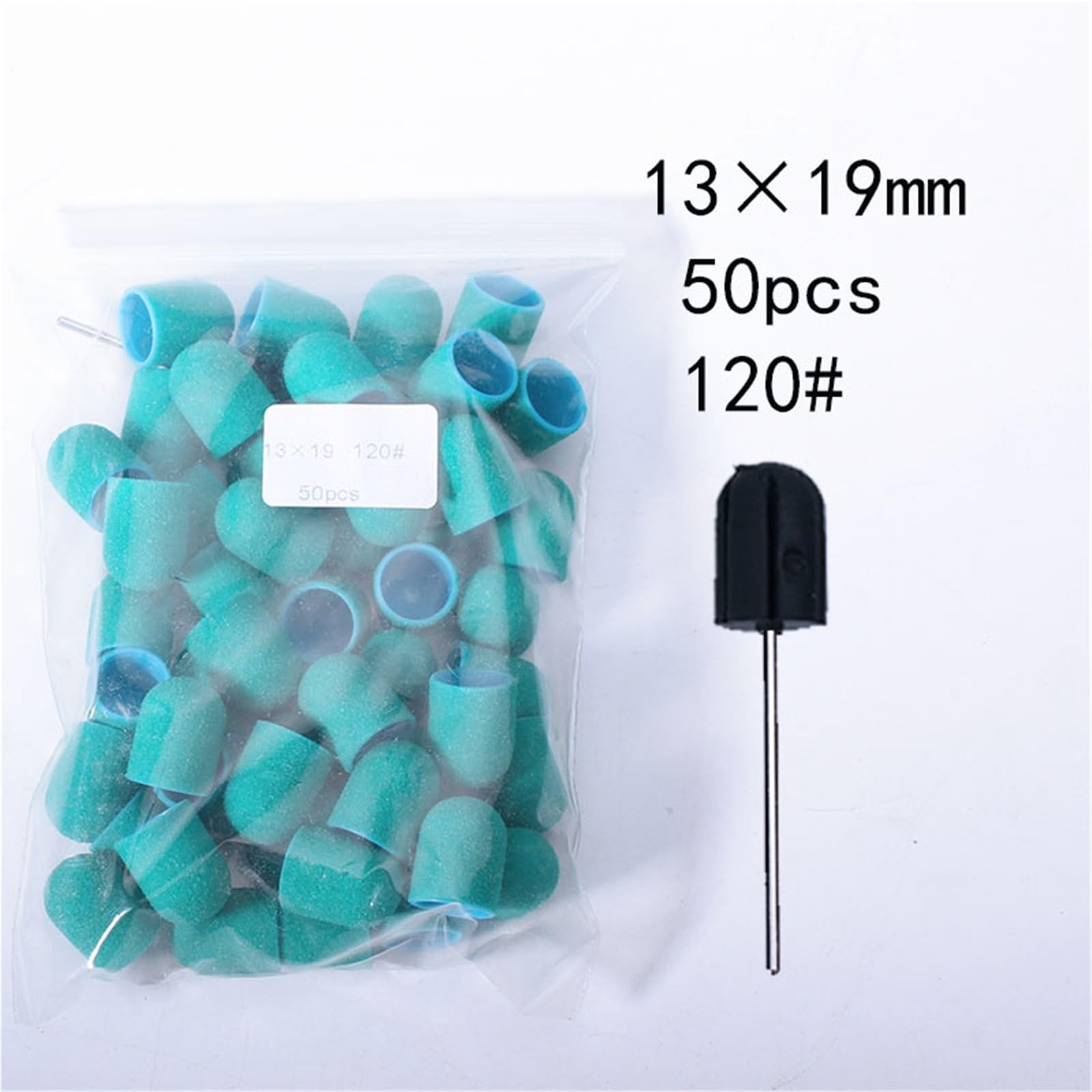 Tambores de Lijado 50 Uds tapas verdes broca de goma for uñas pulido arte giratorio eliminar rebabas herramienta accesorio for manicura pedicura(16x25mm-80)