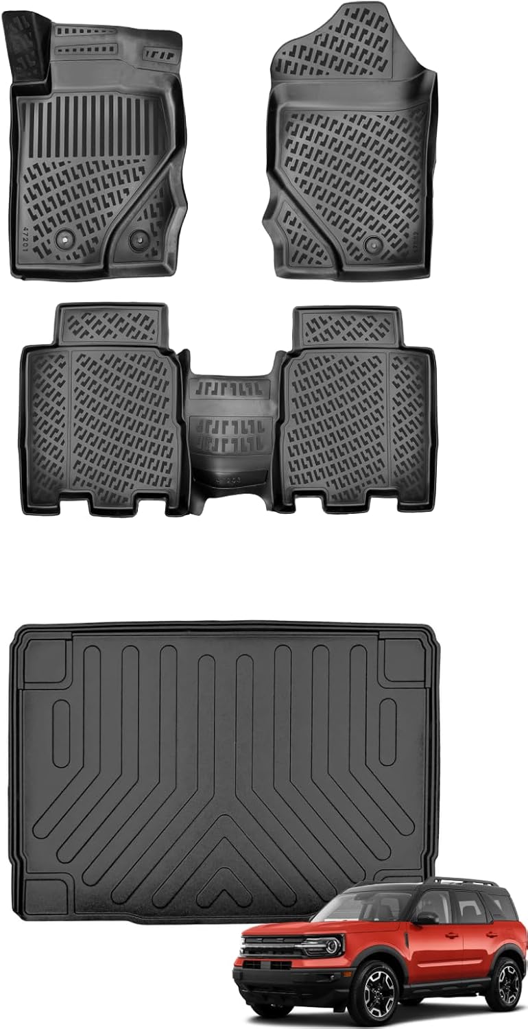Car Floor Mats + Cargo Liner Compatible for Ford Bronco Sport 2021-2024 Black | Front & Rear Full Set Trunk Mat with Floor Mats | Waterproof | All Weather | High Tech Mat Car Floor Mats + Cargo Liner Compatible for Ford Bronco Sport 2021-2024 Black | Front & Rear Full Set Trunk Mat with Floor Mats | Waterproof | All Weather | High Tech Mat