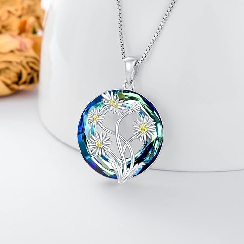 Miniatura 4 de TOUPOP Collar de Flor de Nacimiento Plata de Ley 925 Collar con Colgante Floral del Mes de Nacimiento Joyería de Cristal de Piedra Natal Regalos de