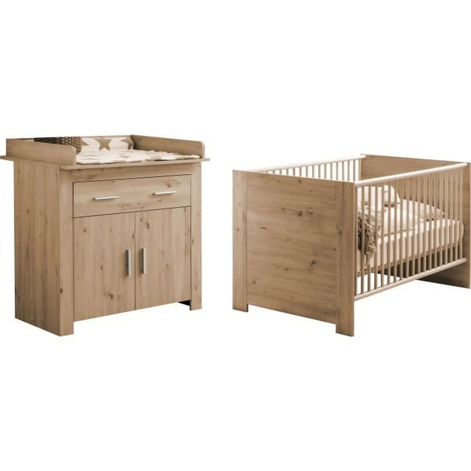 TREND TEAM Chambre bébé Duo : Lit 70 x 140 cm + Commode a Langer AHOI - Chene