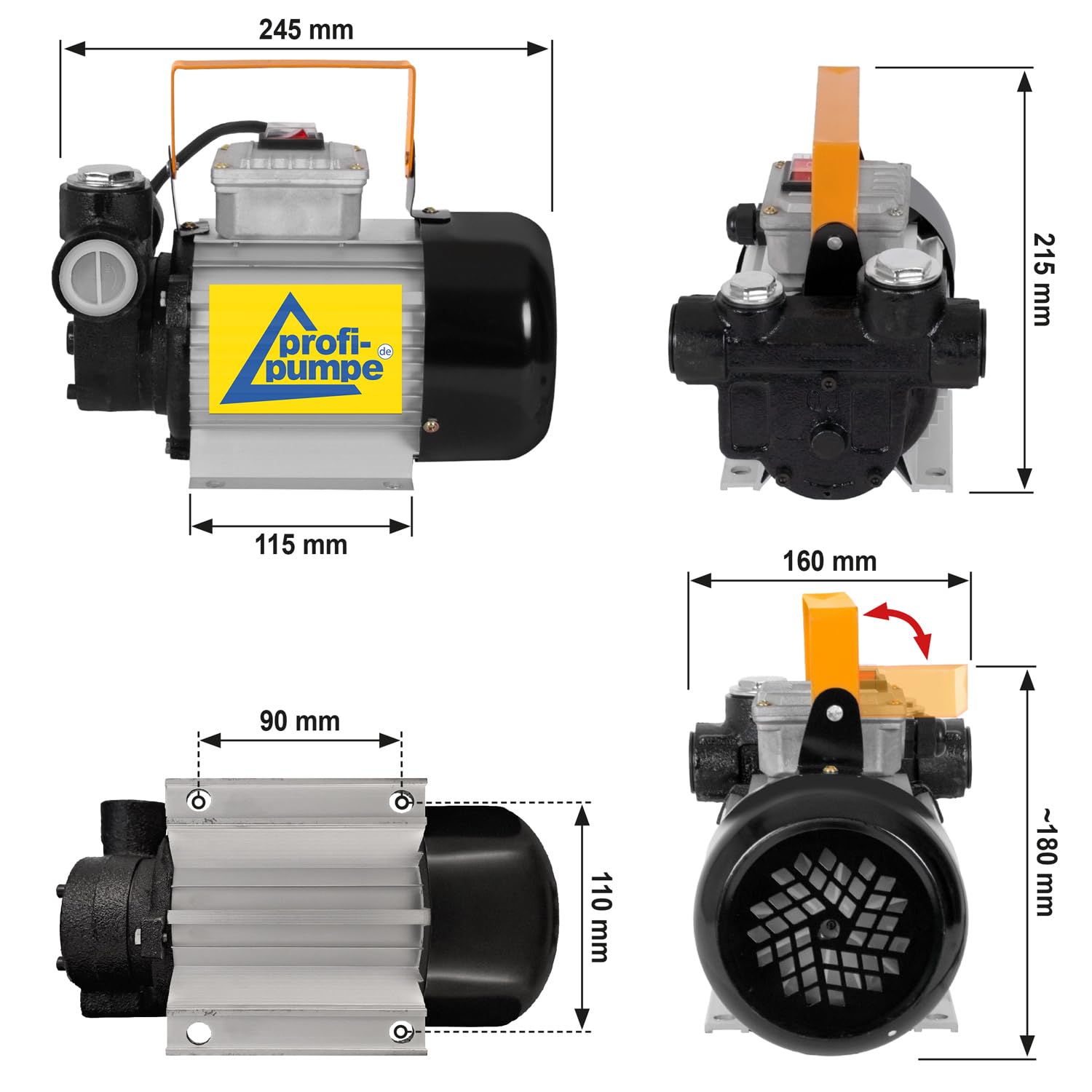 AMUR DIESELPUMPE 230V SELBSTANSAUGEND Heizölpumpe Leistungstarker Motor mit 370 Watt maximal 2800 U/Mininute Maximale Fördermenge 3.600L/h 60L/Minute Maximaler Druck 3,6 bar Set Standard-4 Kabel 1m
