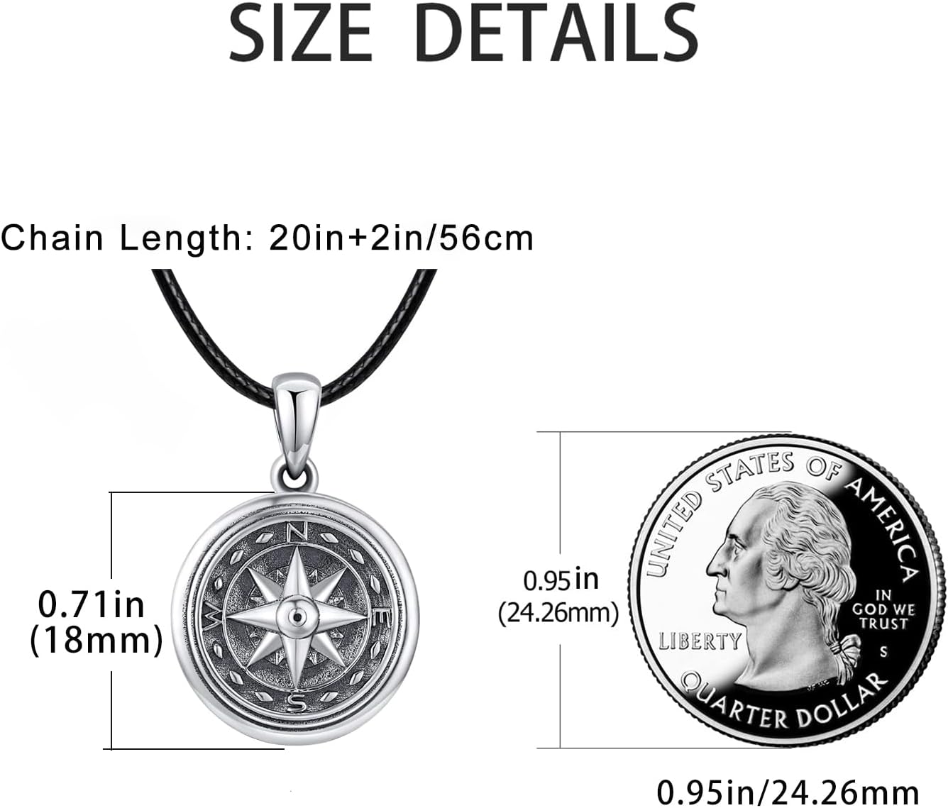 TANGPOET Small Compass Locket Necklace for Men Women 925 Oxidized Silver Lockets Necklace that Holds Two Pictures Memorial Photo Jewelry Birthday Valentines Fathers Day Graduation Gifts - Image 2