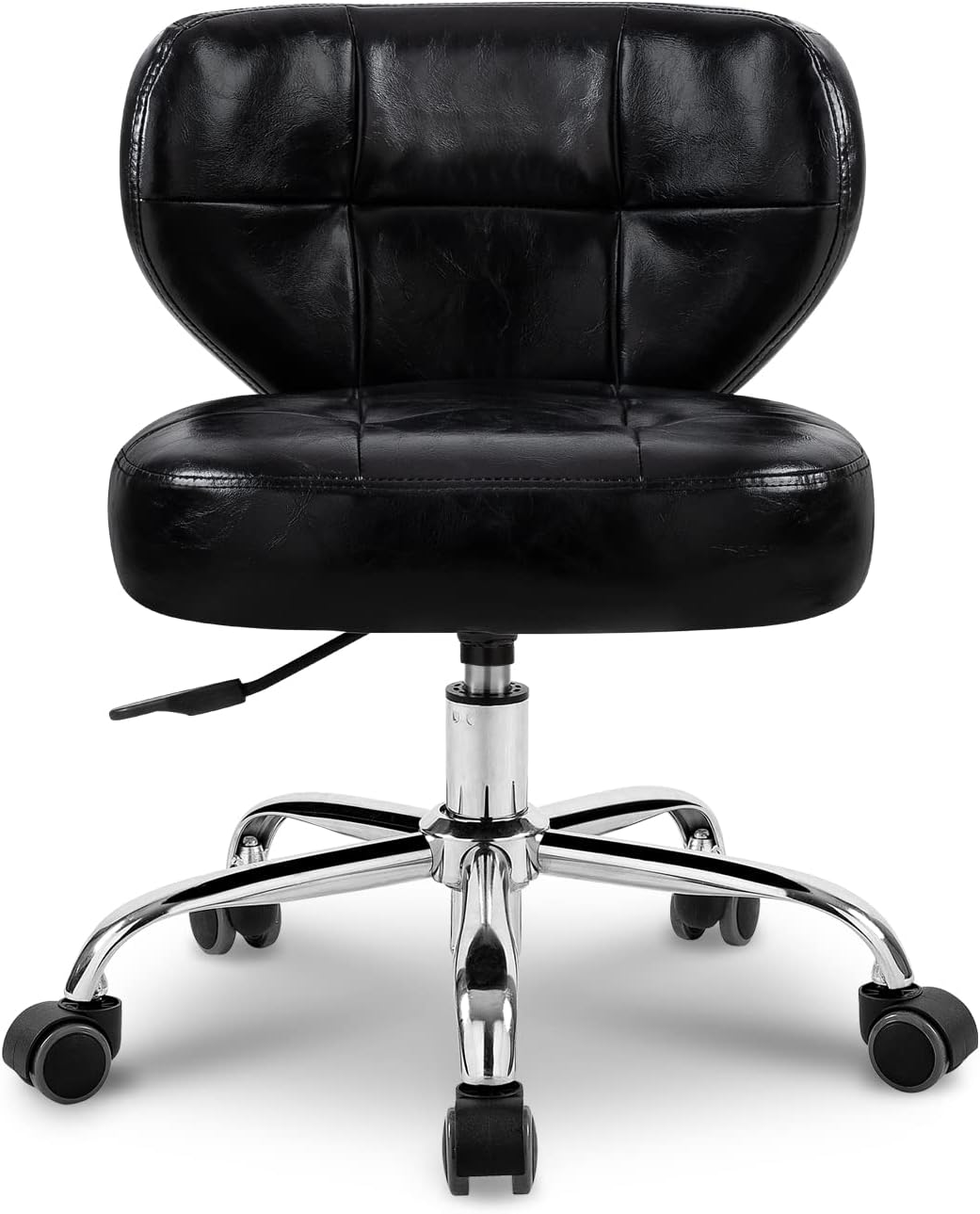 Paddie Pedicure Stool for Nail Tech, Hydraulic Salon Spa Stool Back Support Short Height Adjustable Swivel Chair, Perfect for Massage/Tattoo/Esthetician/Shop/Medical, Black