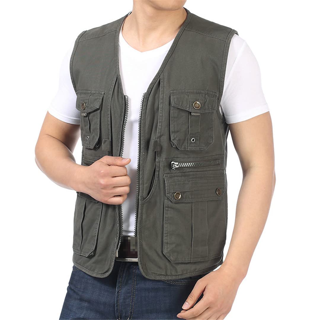 Adhdyuud Canotta a spina di pesce con scollo a V con design tascabile multifunzionale casual da uomo