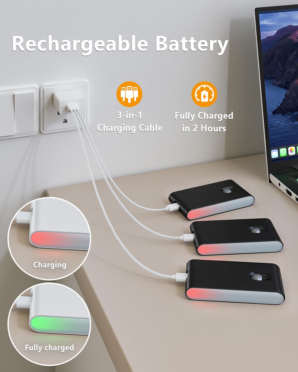 WILLED Nachtlicht Mit Bewegungsmelder, LED Treppenlicht mit Bewegungsmelder RGB & Warmweiß, 10 Stück Treppenbeleuchtung, Bewegungsmelder Licht für Treppe, Schlafzimmer, Flur, Küche, Badezimmer
