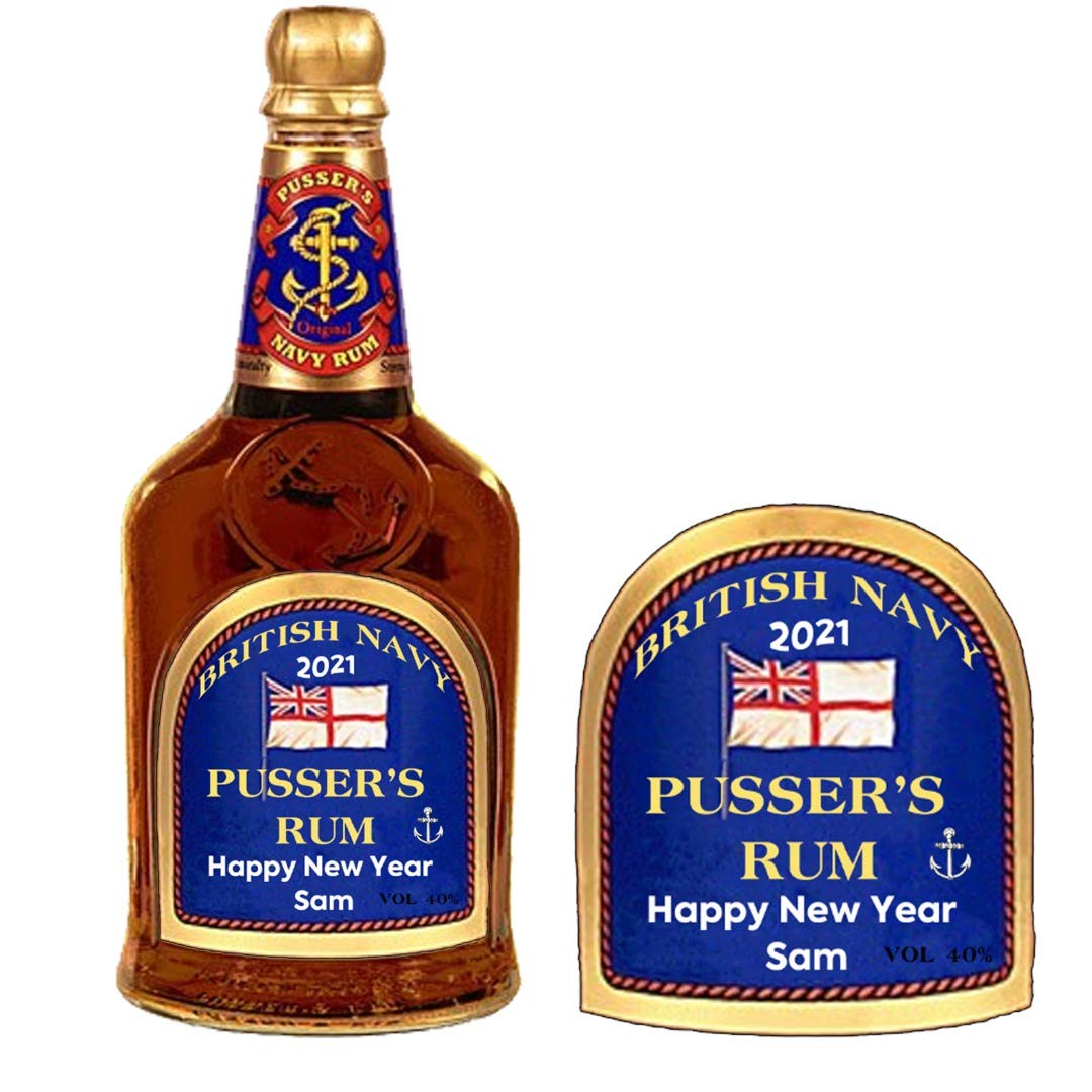 Personalised British Navy Pusser's Rum Bottle Label for New Year Any Occasion