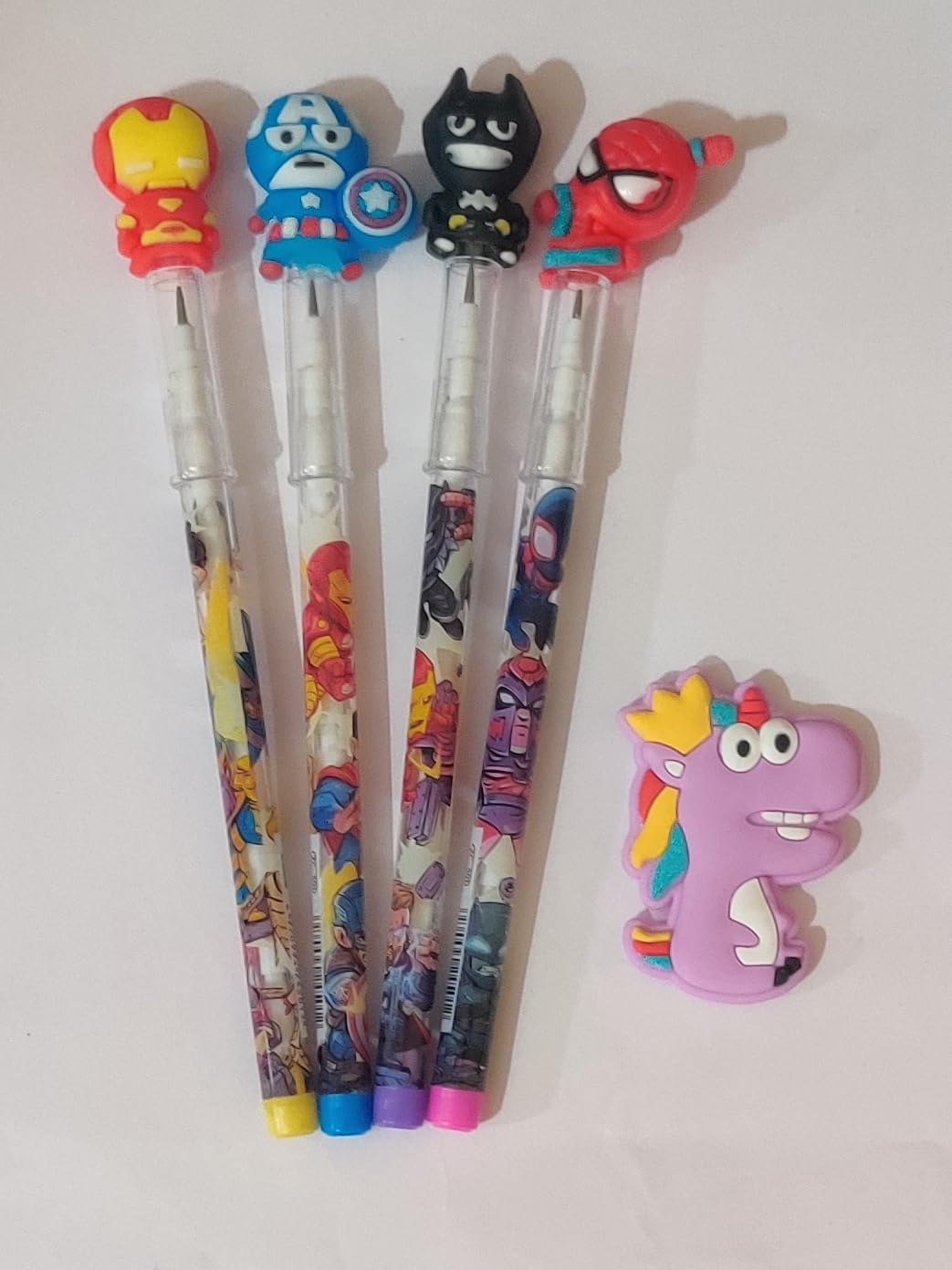 Alvika - Pack of 4 Bullet Pencils & 1 Dino Eraser Avenger Superhero Design Pencils Assorted Colours Birthday Gift Return Gifts for Kids (B0DBGCZJTP) Amazon Price History, Amazon Price Tracker