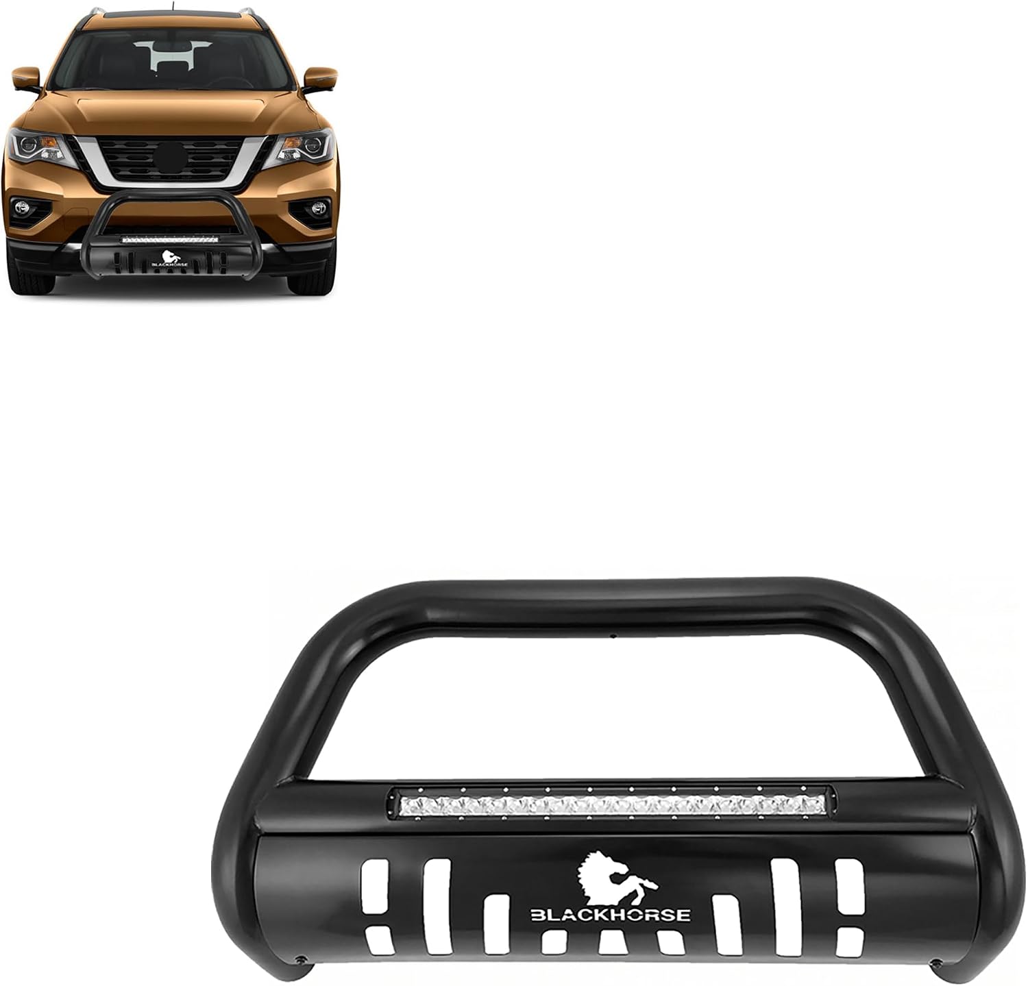 Black Horse Beacon Bull Bar Skid Plate Black Compatible with 2013-2021 Nissan Pathfinder-BE-A1802B