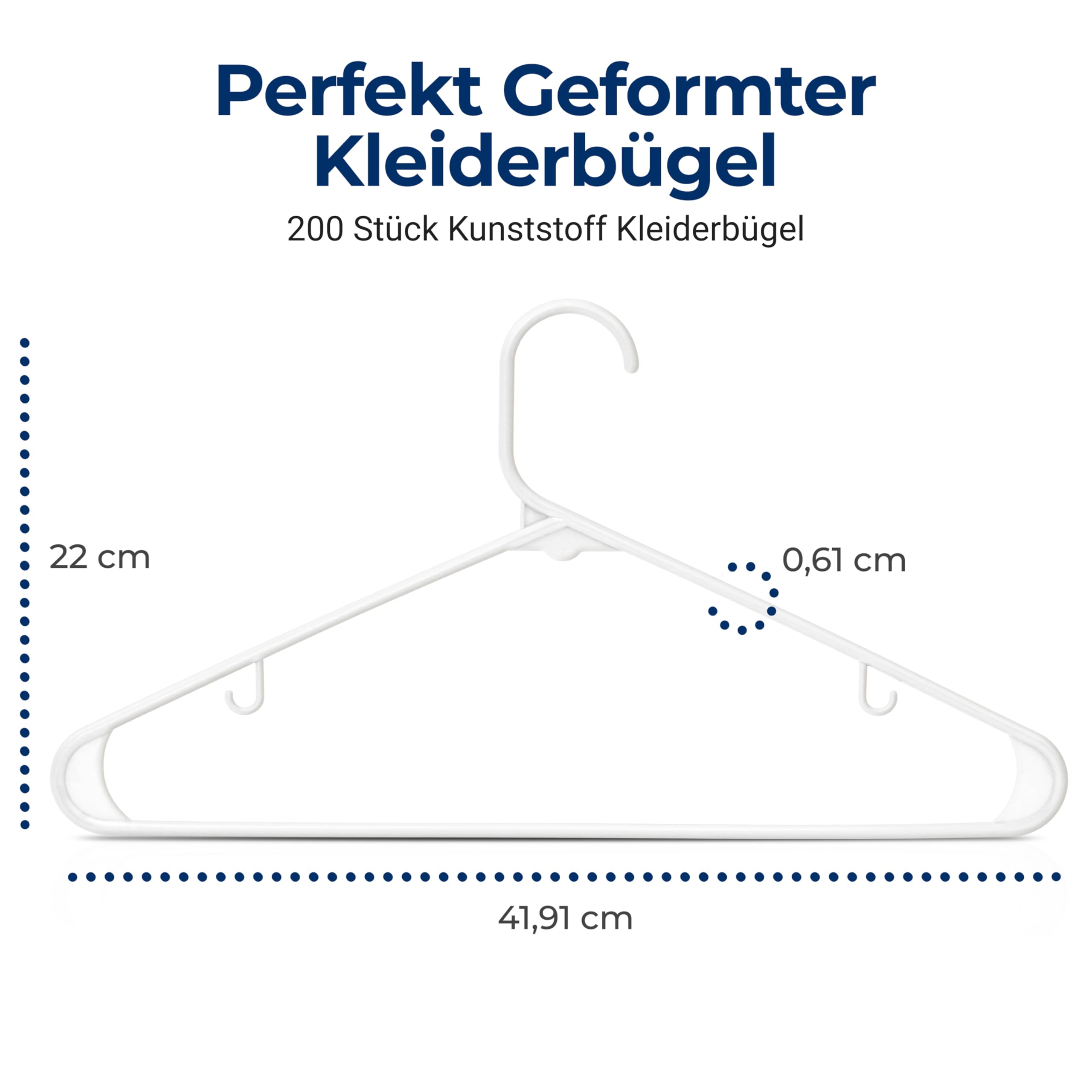 SereneLife Kleiderbügel Weiß Kunststoff – 200 Stück, 41 cm, 0,6 cm dünn | rutschfest & platzsparend Ultradünne Hangers für Haushalt, Geschäft & Gewerbe