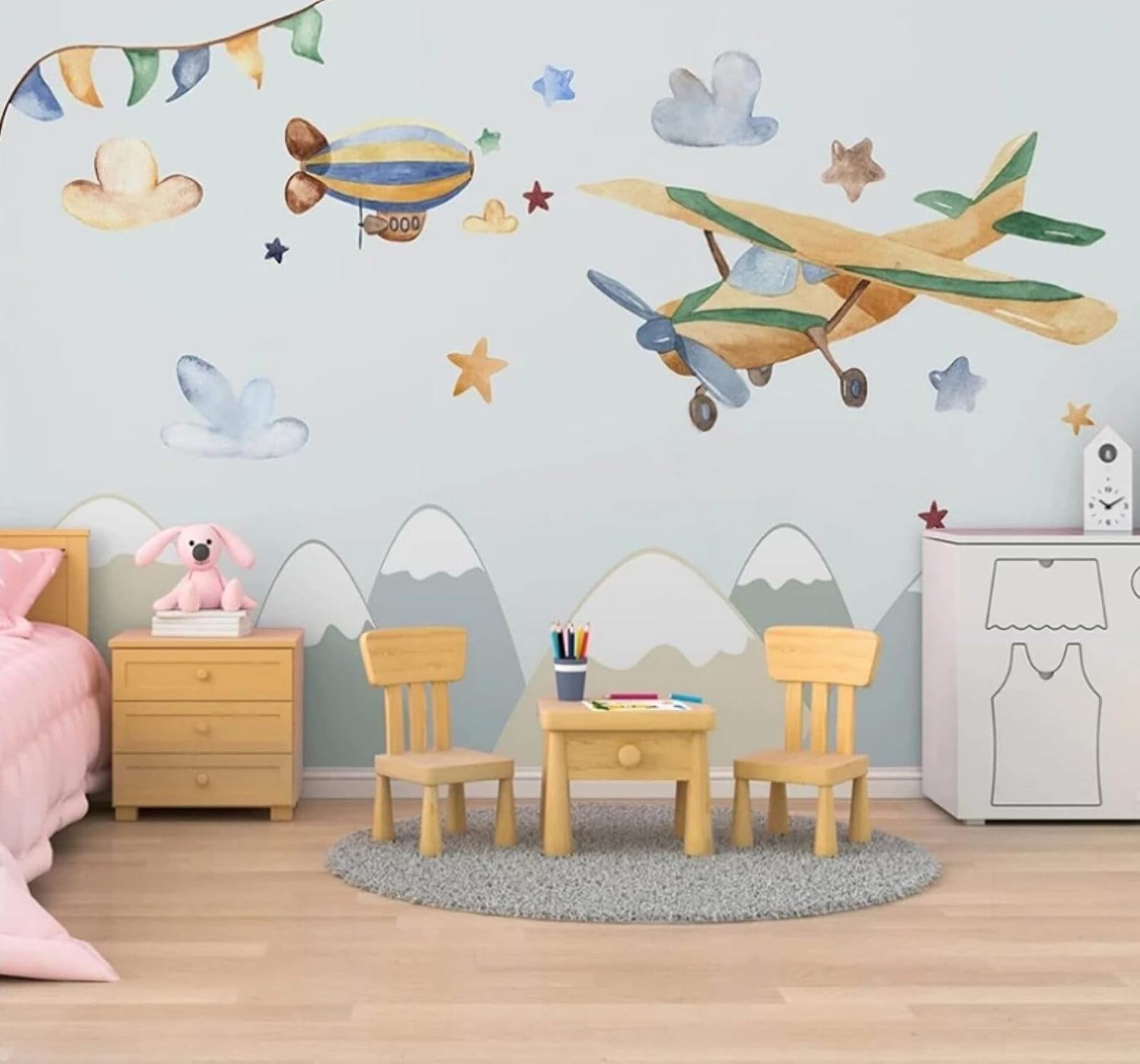 XLMING Cartoon Mountains Aeroplane Hot Air Balloon Starry Sky 3D Wallpaper Luxury Home Dining Decor Paste Sofa Living Room The Wall for Bedroom Mural-300cm×210cm