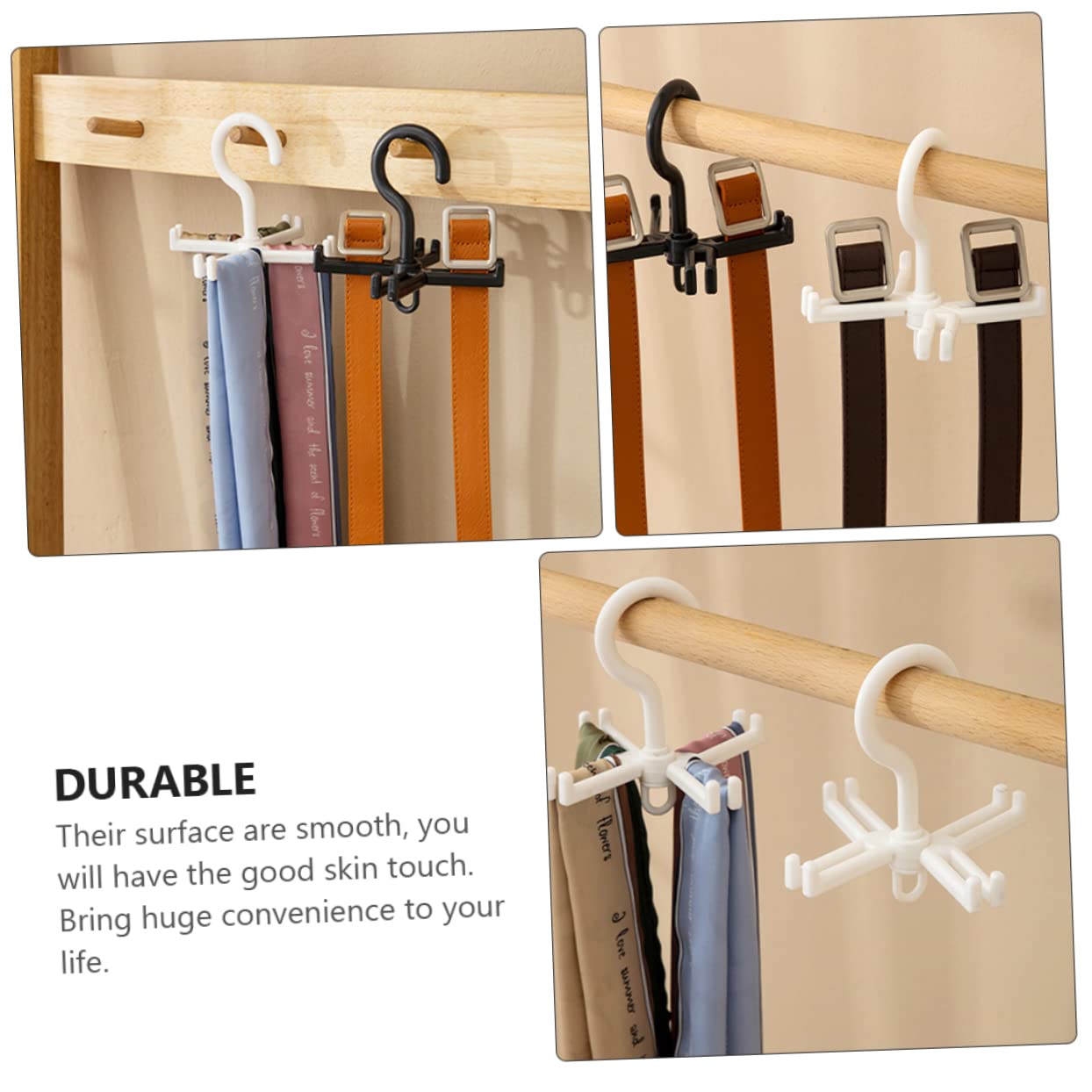 Cabilock 2sets Rotatable Scarf Hook Bag Hanging Rack Multi Purpose Laundry Drying Space Saving Clothes Organizer for Closet and Home Use 3pcs*2