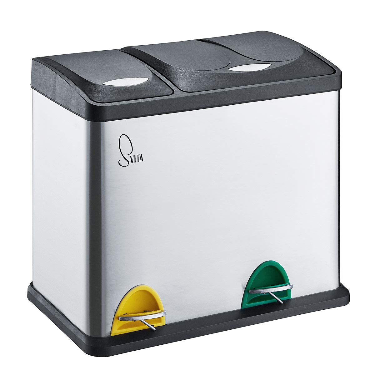 SVITA TC2Combo26 Edelstahl Küchen-Eimer 26Liter Silber 8L+18L kombiniert doppelt Abfalleimer 2er-Mülleimer Mülltrennung Treteimer