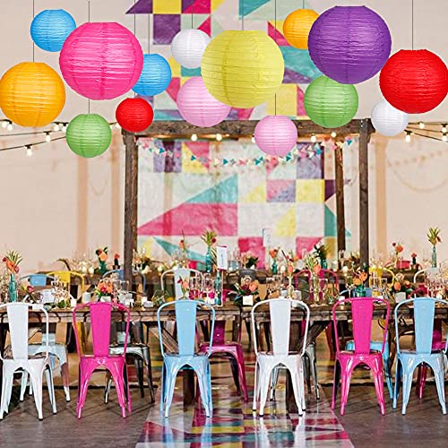 Image of Paper Lanterns Decorative, Party Supplies for Wedding Rainbow Birthday Party Mexican Fiesta Decorations Colorful 15pcs
