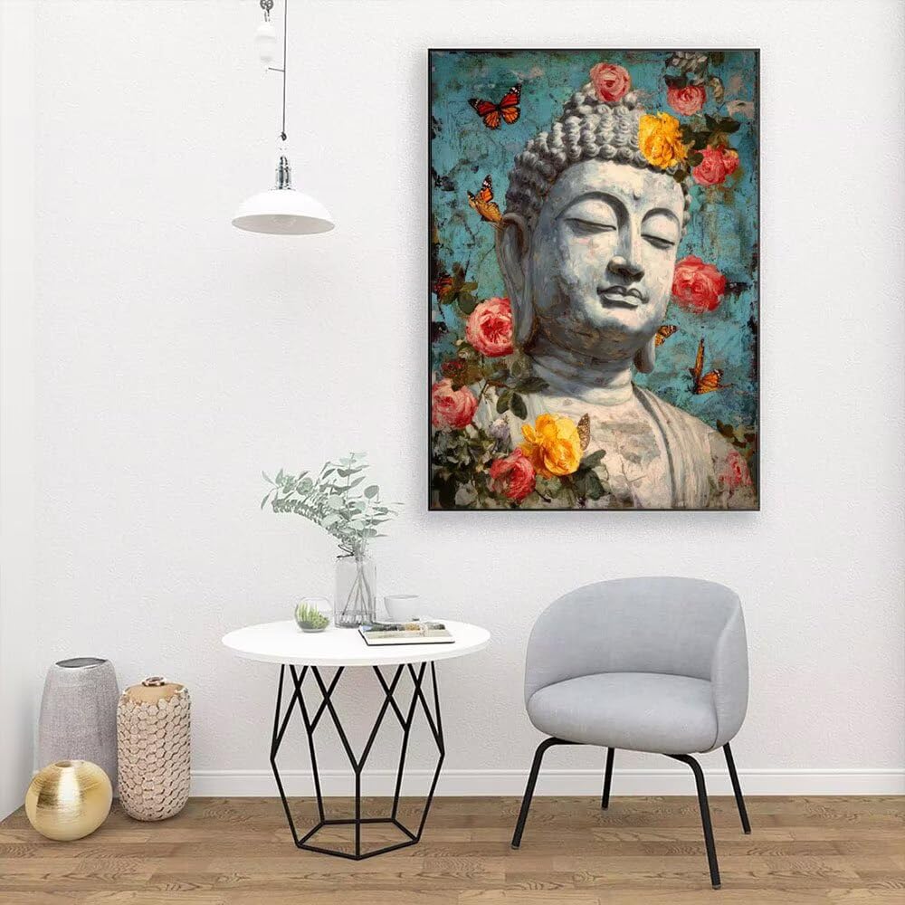 Pomnik Motyl Kamień Malowanie według numerów dla dorosłych i dzieci, DIY Zestaw do malowania olejnego 90 x 120 cm, pełny zestaw pędzli i farb akrylowych, początkujący wystrój domu (bez ramki) H-274