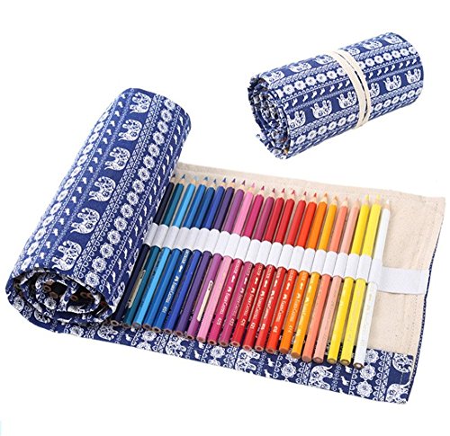 Preisvergleich Produktbild DUBENS 72 Löcher Verpackungshalter Bleistift Wrap Kasten Bleistifthalter, Federmappe Schlamperrolle Bleistiftkasten farbige stifte für Künstler, Schule, Büro und Bohemian (Elefanten)