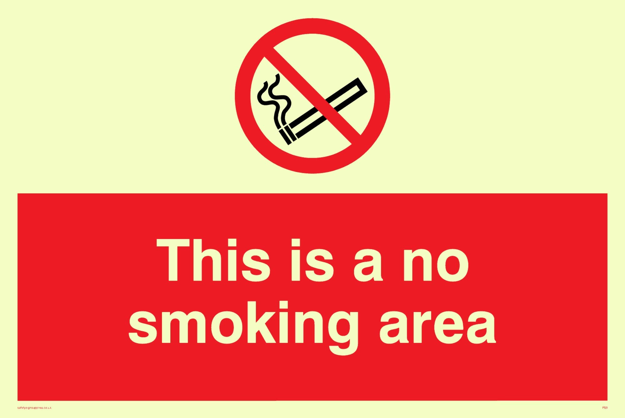 Viking Signs PS9-A6L-P "This Is A No Smoking Area" Sign, Plastic, Semi-Rigid Photoluminescent, 100 mm H x 150 mm W