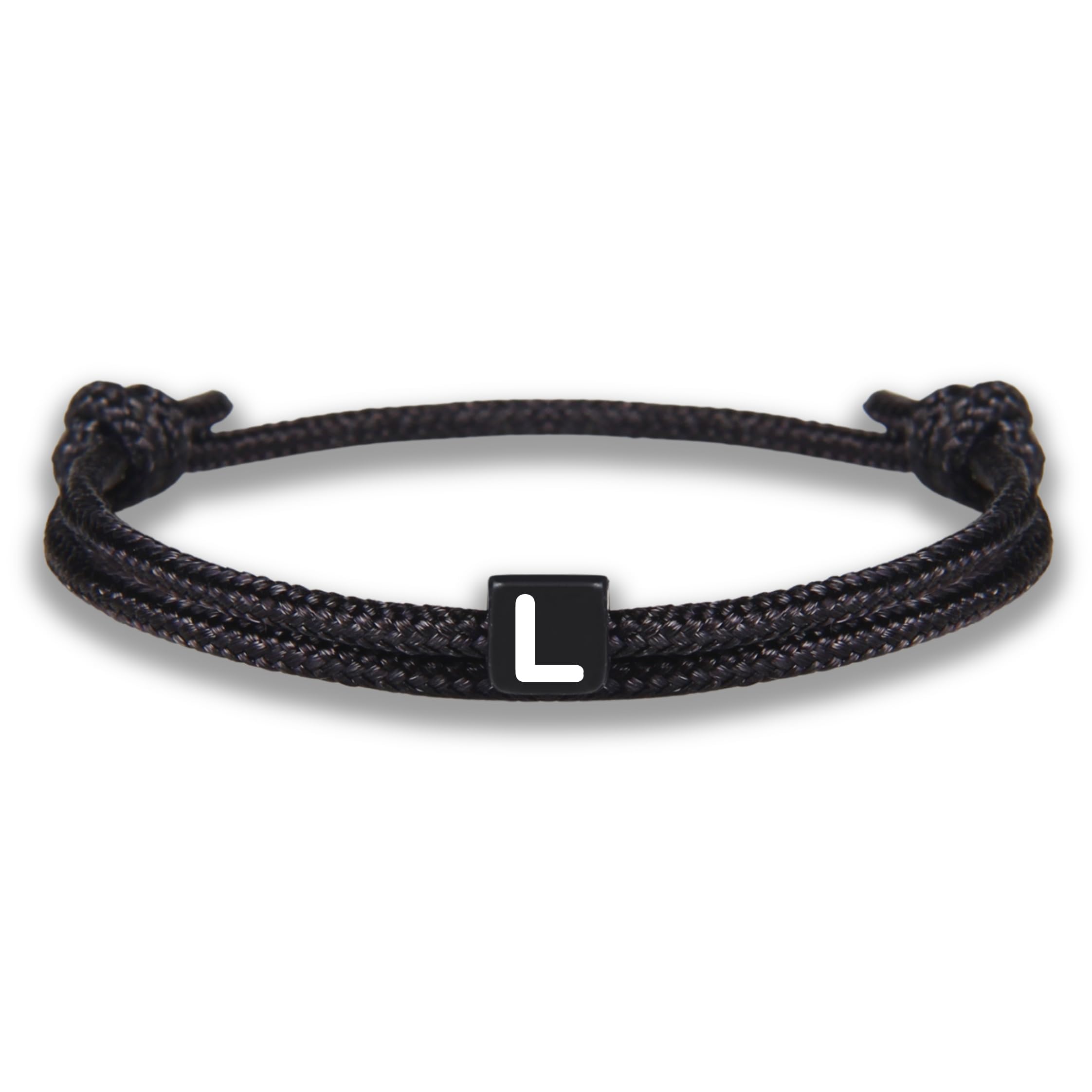 GD GOOD.designs Armband mit Buchstaben | Verstellbares Partnerarmband (14cm - 25cm) mit schwarz geflochtenen Seil