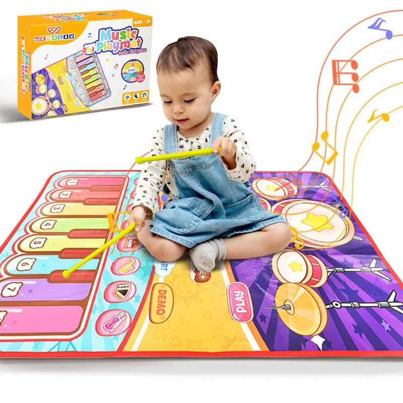 Wembley 2 in 1 Musical Mat for Kids Baby Piano Play Drum Mat Musical Keyboard with 8 Instrument Sounds and Music Early Learning Educational Toys Birthday Gift for Boys Girls – 60cm x 75cm Wembley 2 in 1 Musical Mat for Kids Baby Piano Play Drum Mat Musical Keyboard with 8 Instrument Sounds and Music Early Learning Educational Toys Birthday Gift for Boys Girls – 60cm x 75cm