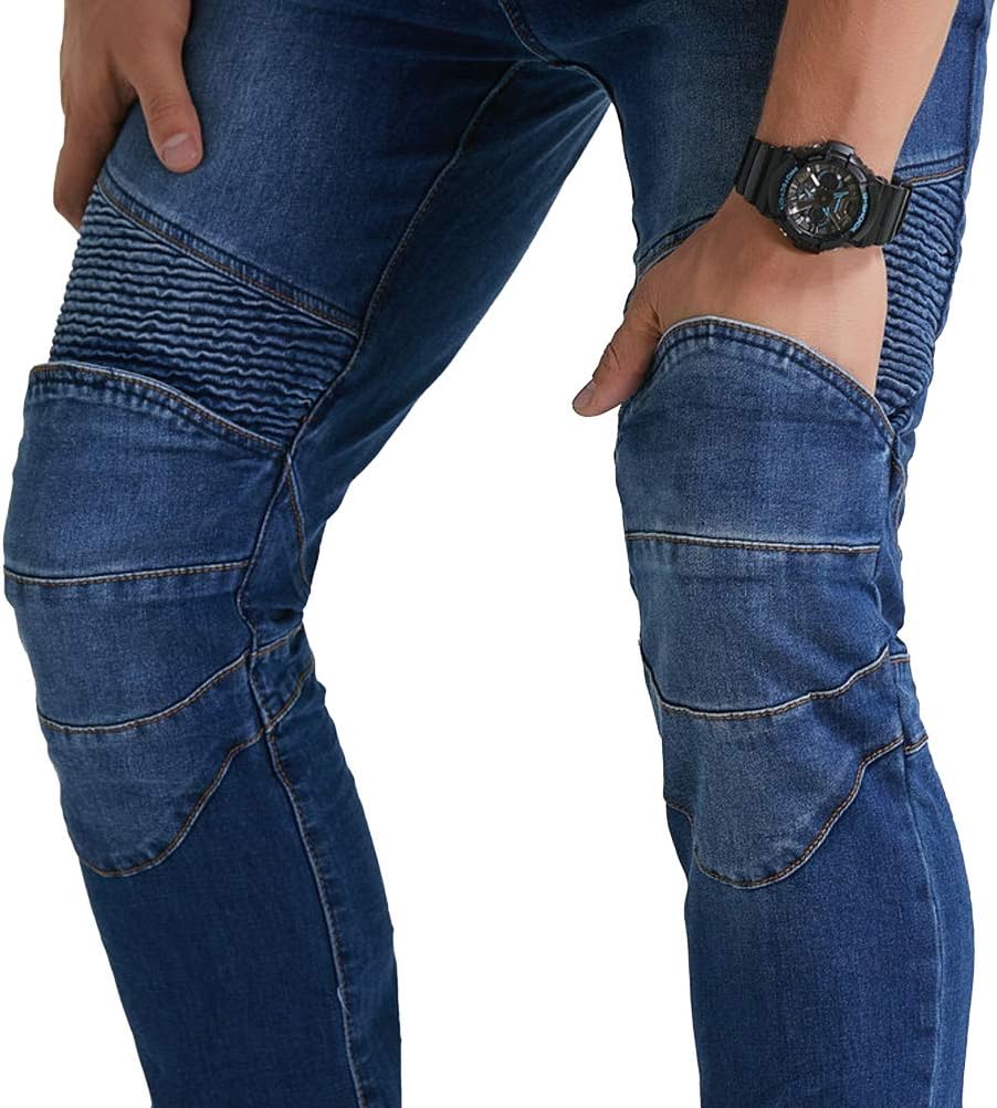 Takuey Biker Jeans for Men Motorcycle Motorbike Riding Pants with Protect Pads XS-XXXL