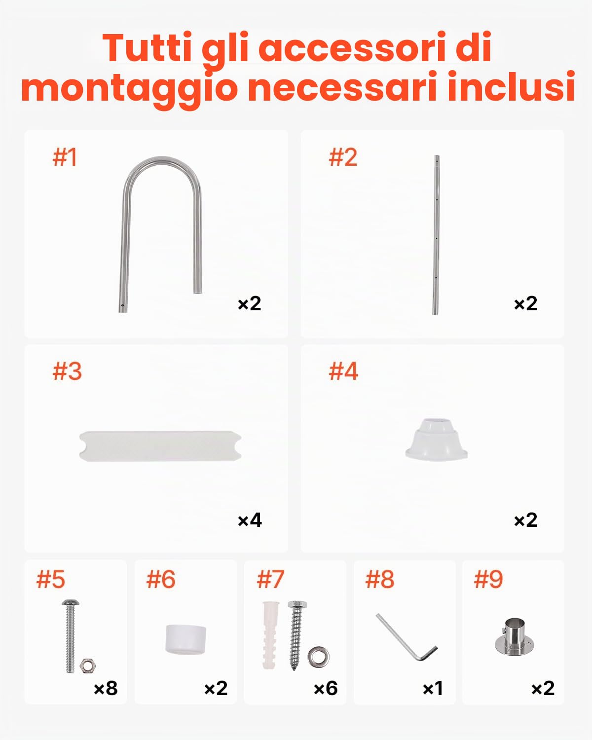 VEVOR Scaletta per Piscina 4 Gradini con Corrimano Doppio, Gradini Antiscivolo Resistenti, Scaletta Sicurezza per Piscina in Acciaio Inox, Capacità di Carico 120 kg per Piscine Interrate da 137 cm
