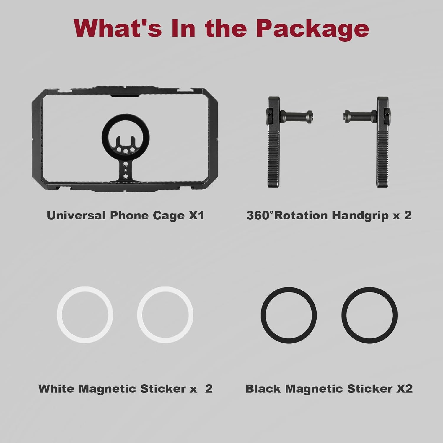 Magnetic Phone Cage with Handle,Smartphone Cage Kit with 360° Rotation Handgrip and Magnetic Sticker for Photography,Compatible with iPhone 17/16/15/14/13 Series and Andriod Phones (Black)