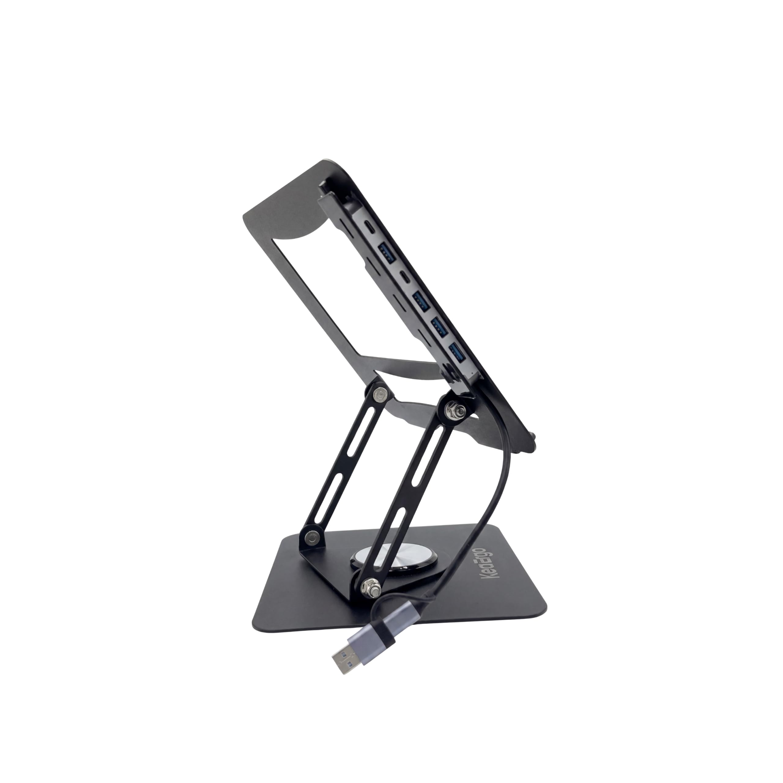 Support Ordinateur Portable, Support PC Ergonomique Rotatif 360°, Réglable en Hauteur, Ultra Stable, Pliable avec Hub USB 6-en-1 Laptop Stand Compatible PC & MacBook 10-17"