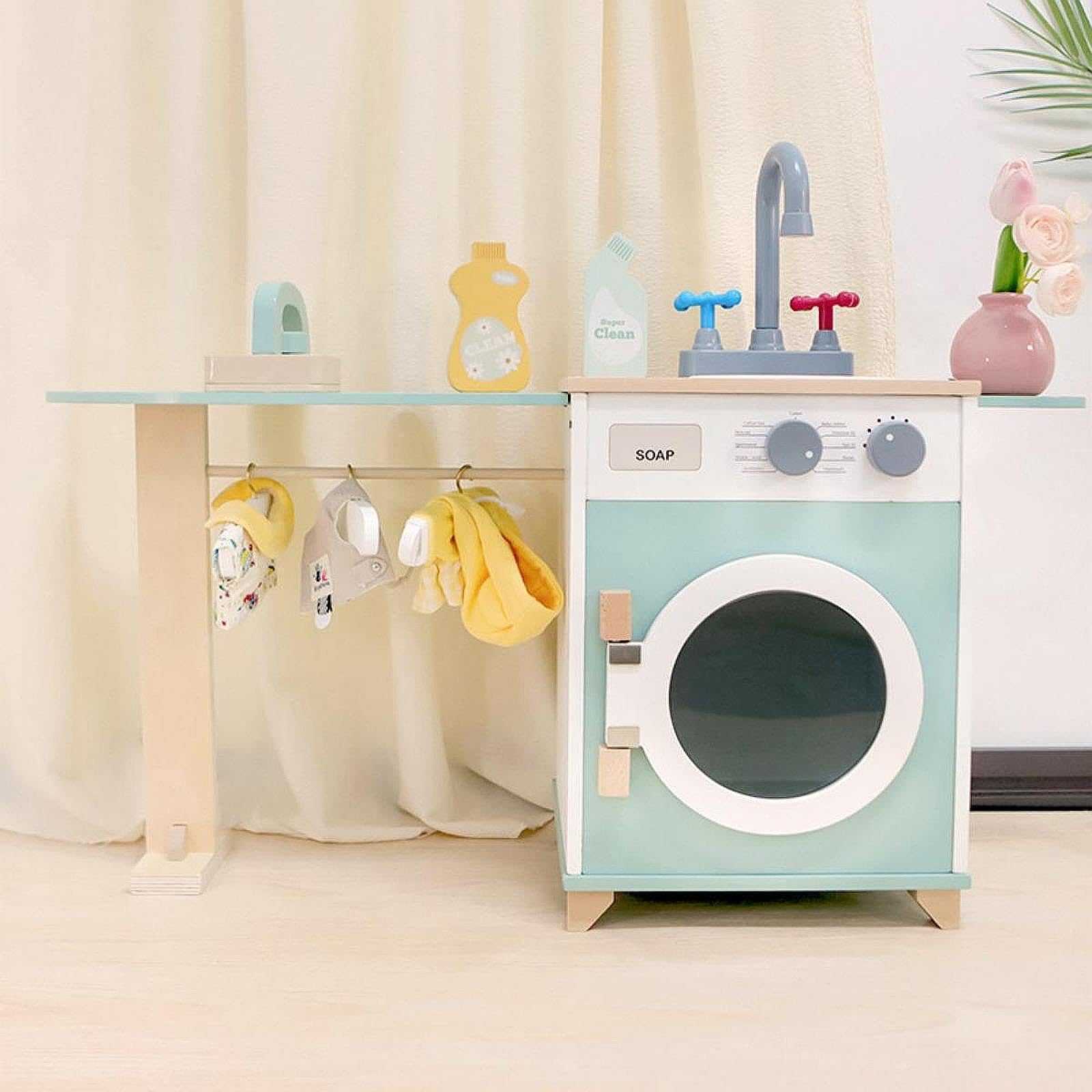 Lavadora de Juguete en Miniatura para La Cocina, Lavadora de Madera para Juegos de Imitación para Niños.
