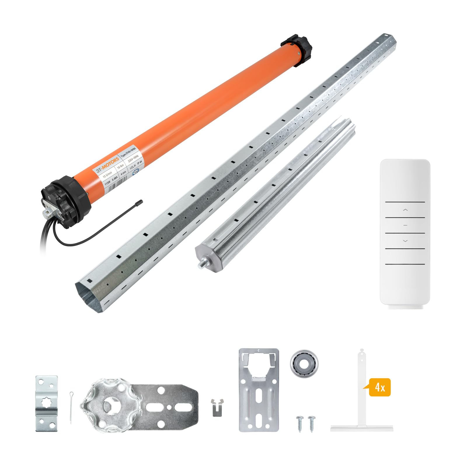 3T-MOTORS Funk-Rollladenmotor Komplettset mit Fernbedienung HSZ1, SW60 Welle 1,50 m, 3T45-10RBX (Zugkraft 10 Nm/25 kg) Rollladenantrieb mit elektronischen Endschaltern, bidirektional