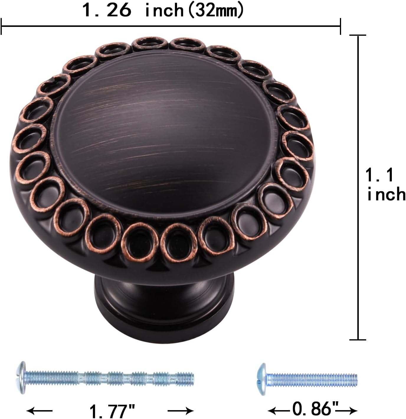 Round Cabinet Hardware Knobs - 10 Pack / 1.26 Inch, Oil Rubbed Bronze Knobs, Drawer Handles Vintage for Bathroom, Office, Dresser Drawer Knobs and Cupboard Doors