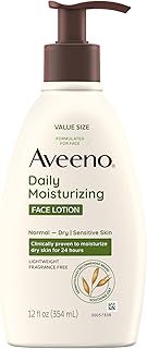 Aveeno Daily Moisturizing Face Lotion with Soothing Prebiotic Oat, Gentle Lotion Nourishes Normal to Dry Skin With Moisture, Sensitive Skin, Fragrance-Free, 12 fl. oz